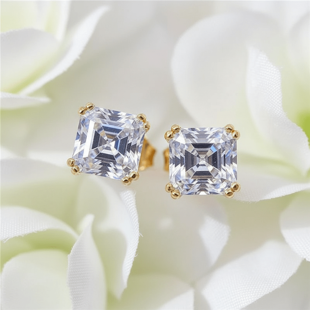 10k Gold Asscher Cut Moissanite Earrings
