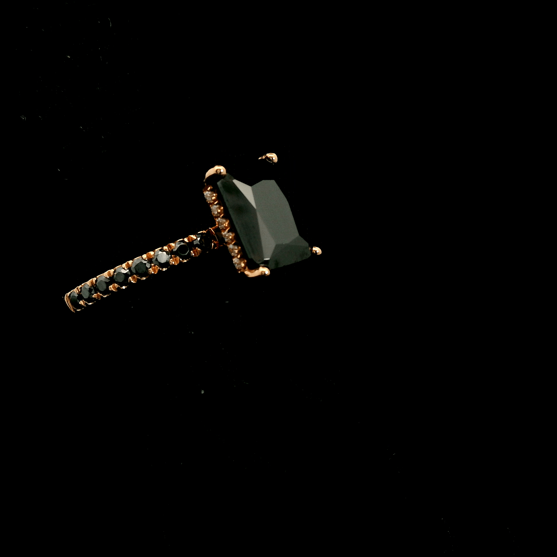 10k Rose Gold and Black Moissanite Emerald Cut Ring