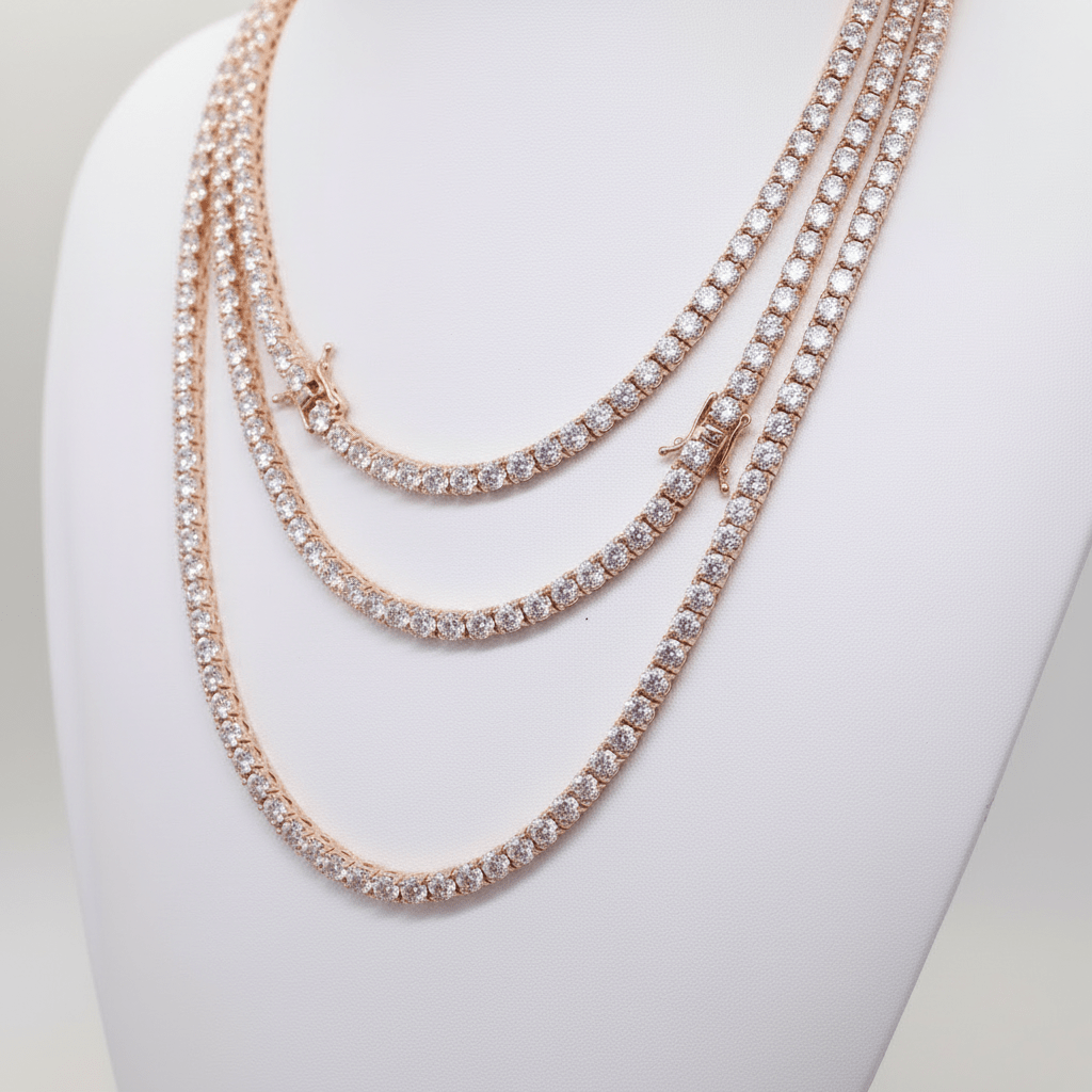 10K Solid Gold 4MM Moissanite Tennis Chain – D - Color IF–VVS1 Brilliance