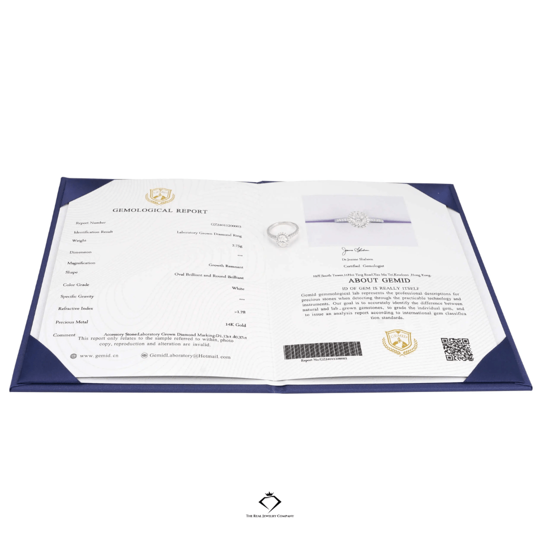 14K Lab Diamond Halo Engagement Ring – VVS2 Oval Brilliance