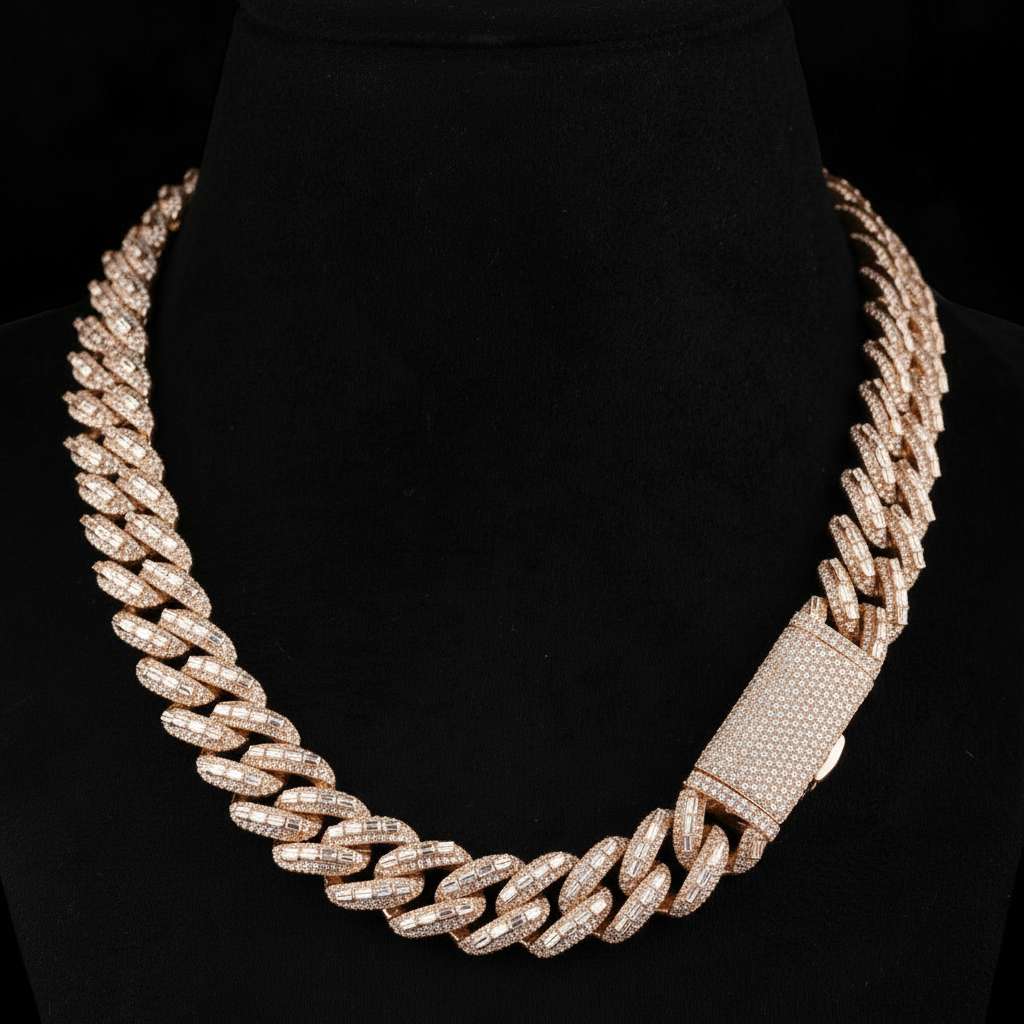 18mm 3D Baguette Moissanite Miami Cuban Link Chain – Solid 925 Silver (69.7ct)