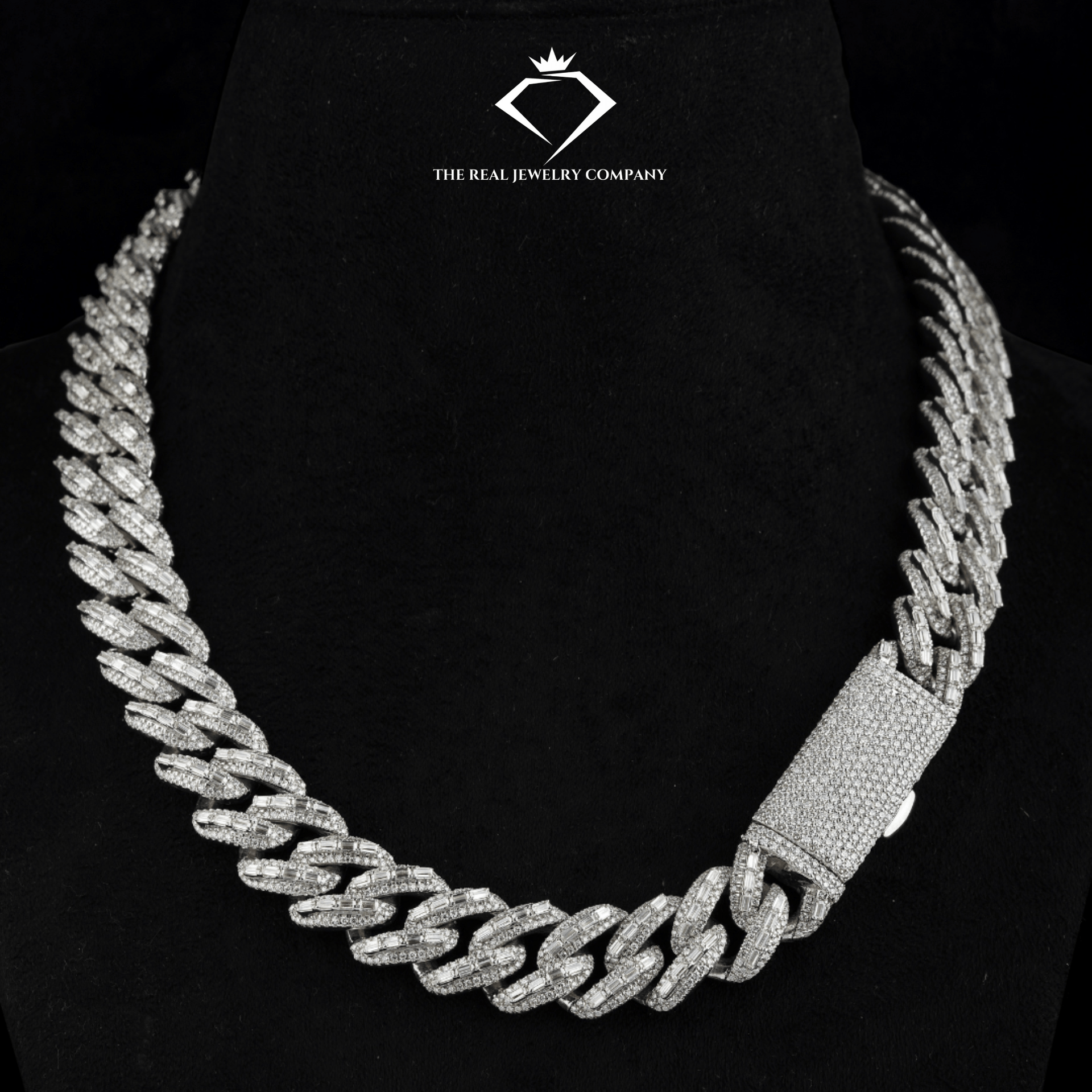 18mm 3D Baguette Moissanite Miami Cuban Link Chain – Solid 925 Silver (69.7ct)