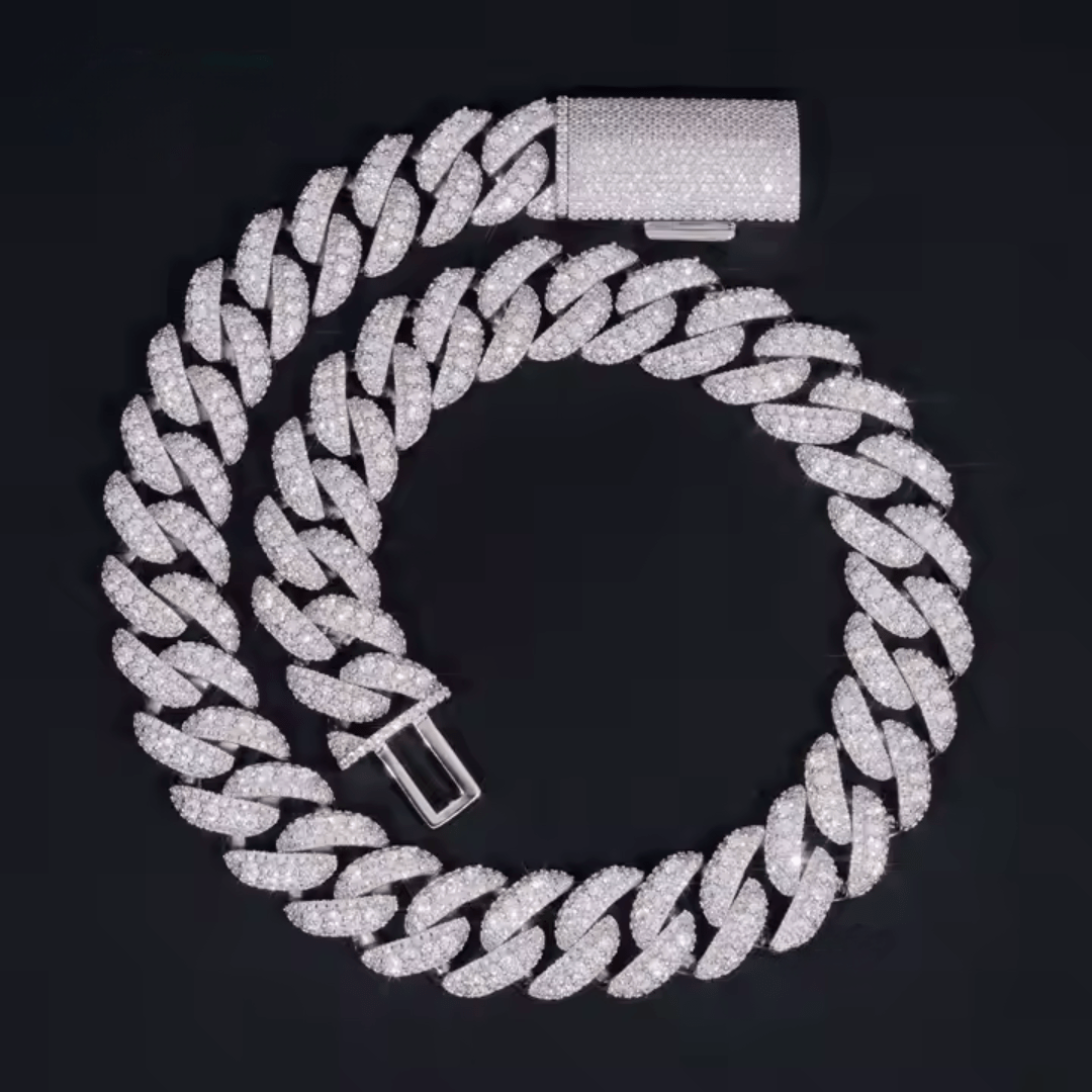 18MM Moissanite 3 - D Halo Cuban Chain