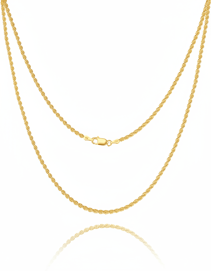 2mm Gold Over Silver Rope Chain — 925 Sterling Silver