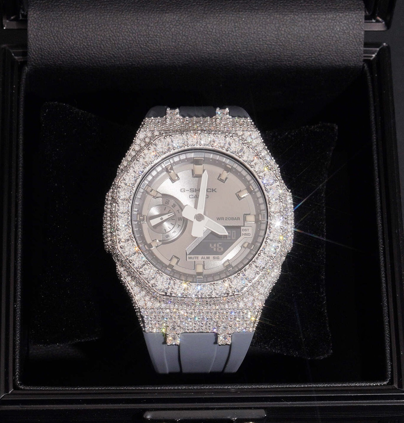 Moissanite Diamond G Shock Watch GA2100 Gray Band - Moissanite Watch from The Real Jewelry Company