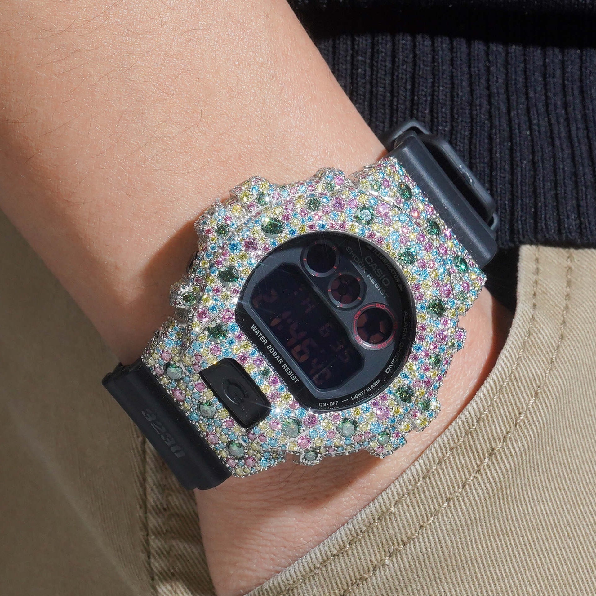 Mosaic Setting Color Moissanite Diamond G Shock Watch - Moissanite Watch from The Real Jewelry Company