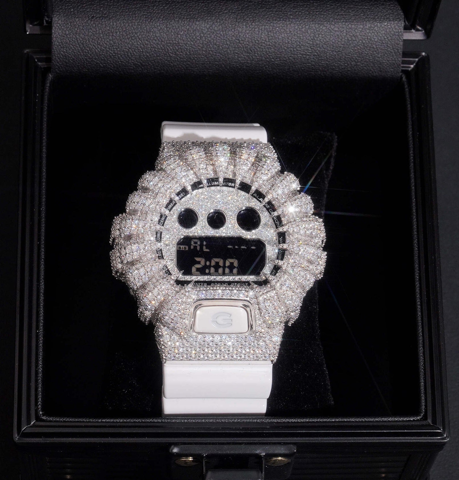 Iced Out G Shock Watch DW6900 Moissanite Diamond side view - The Real Jewelry Company