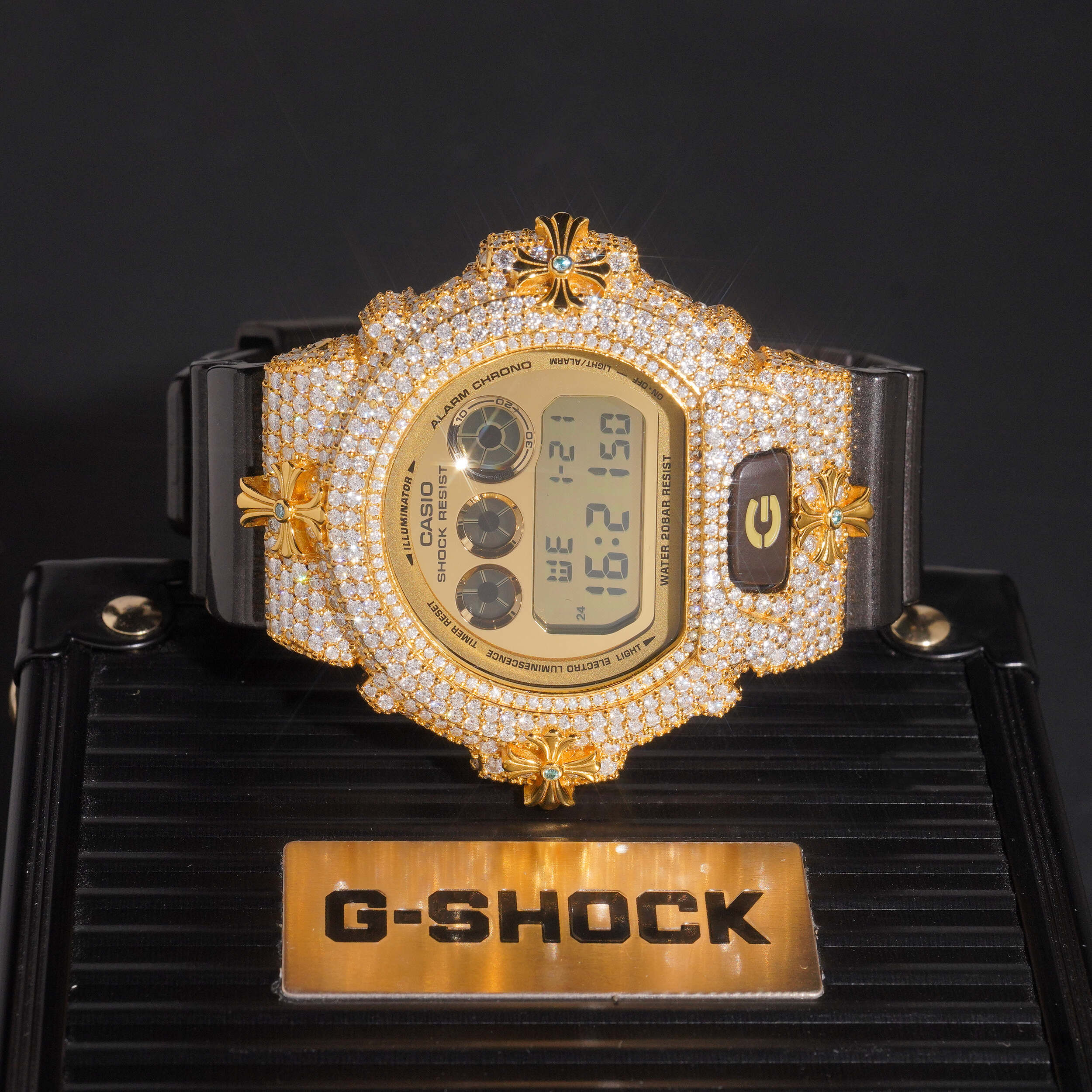 Chrome Heart Style G Shock DW6900 Iced Moissanite Watch detail - The Real Jewelry Company