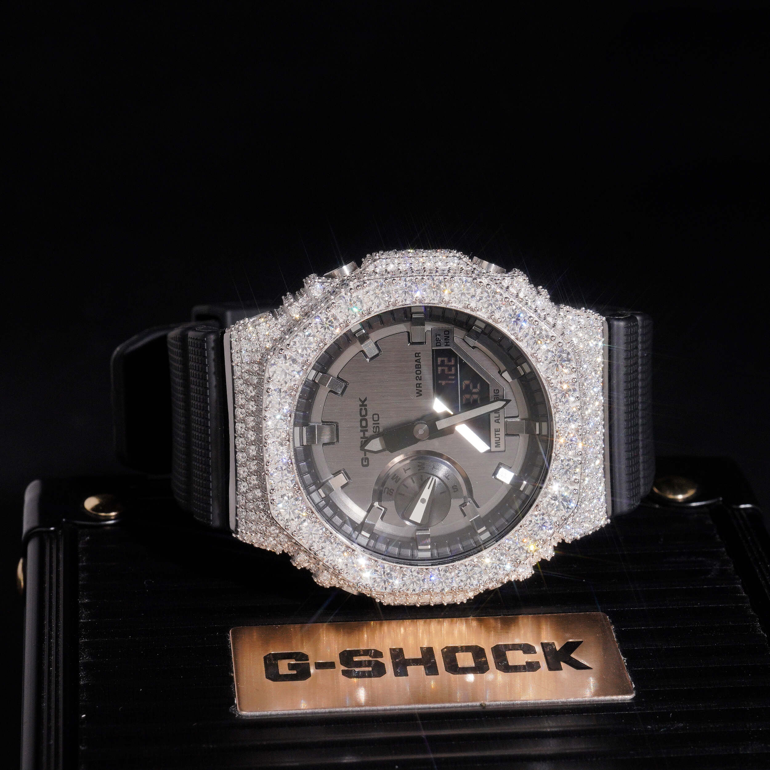 Iced Out Moissanite Diamond G Shock Watch GA2100 detail - The Real Jewelry Company