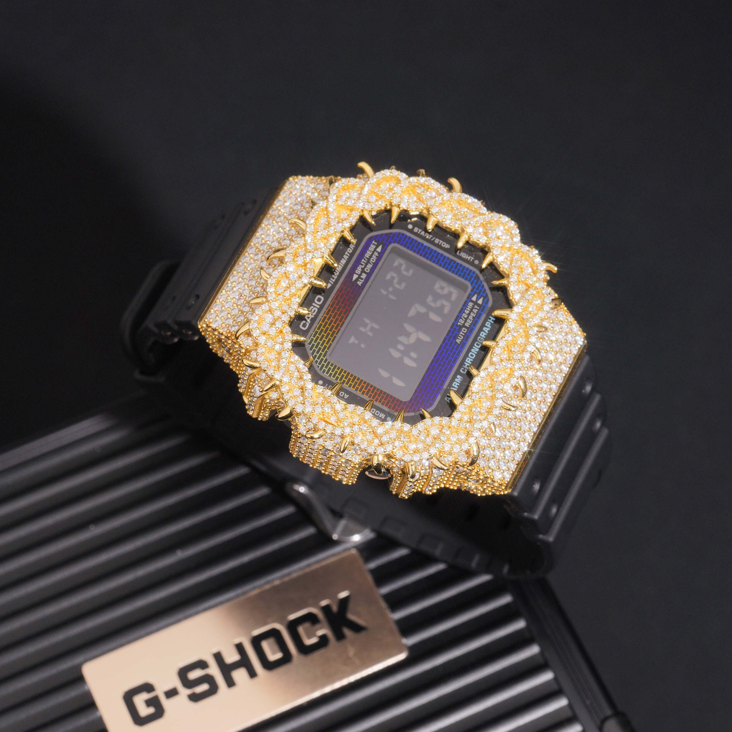 DW5600 G Shock Iced Moissanite Diamond Watch side view - The Real Jewelry Company