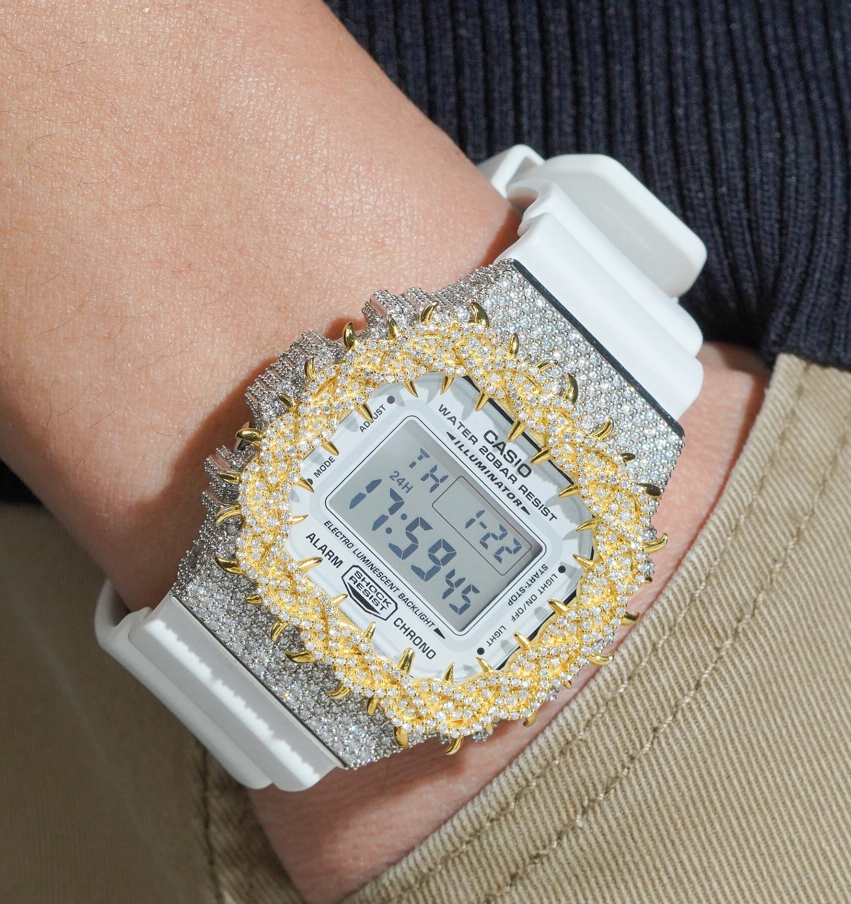 G Shock DW5600 Yellow Gold Tow Tone Moissanite Watch - Moissanite Watch from The Real Jewelry Company