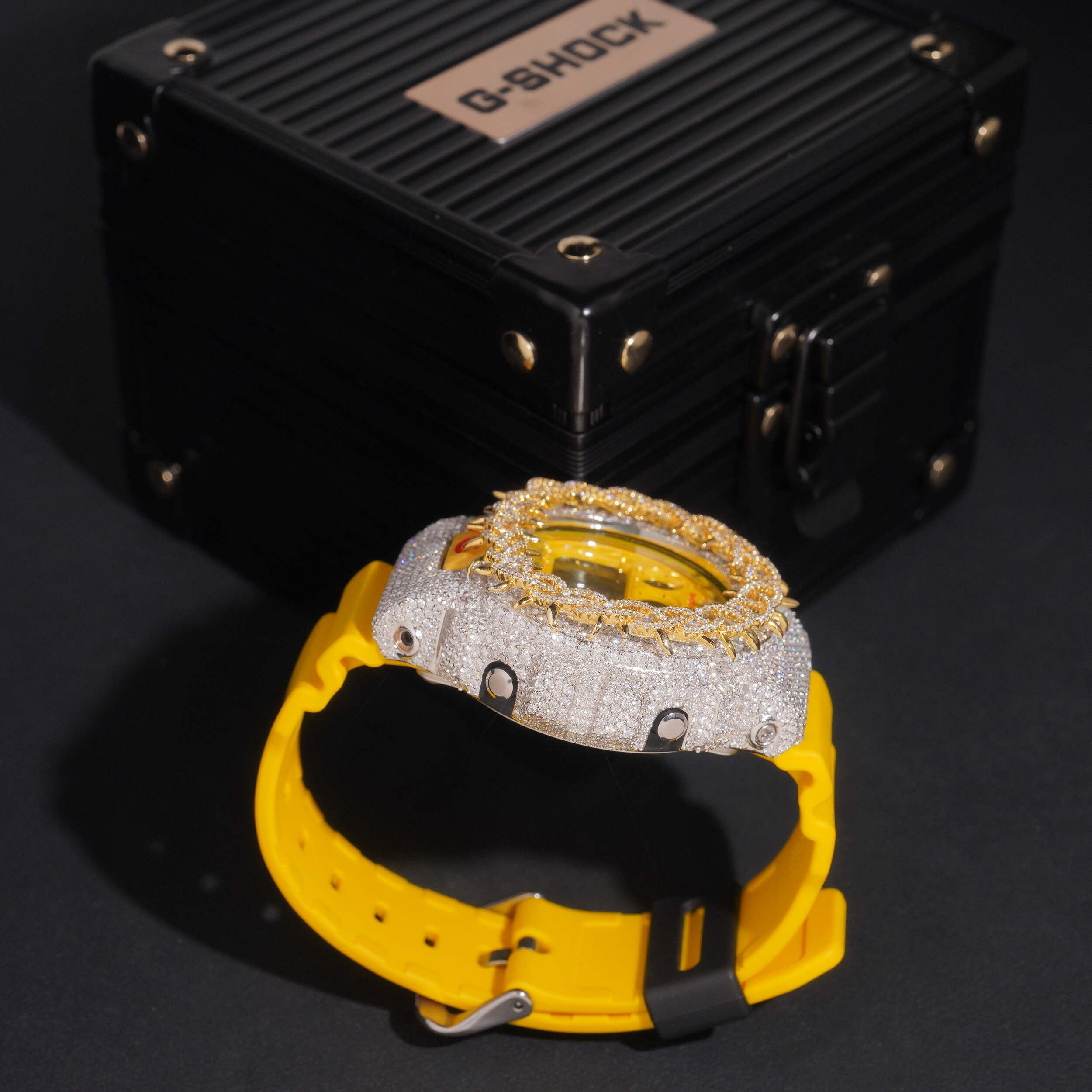 Yellow Gold Tow Tone DW6900 Moissanite G Shock Watch detail - The Real Jewelry Company