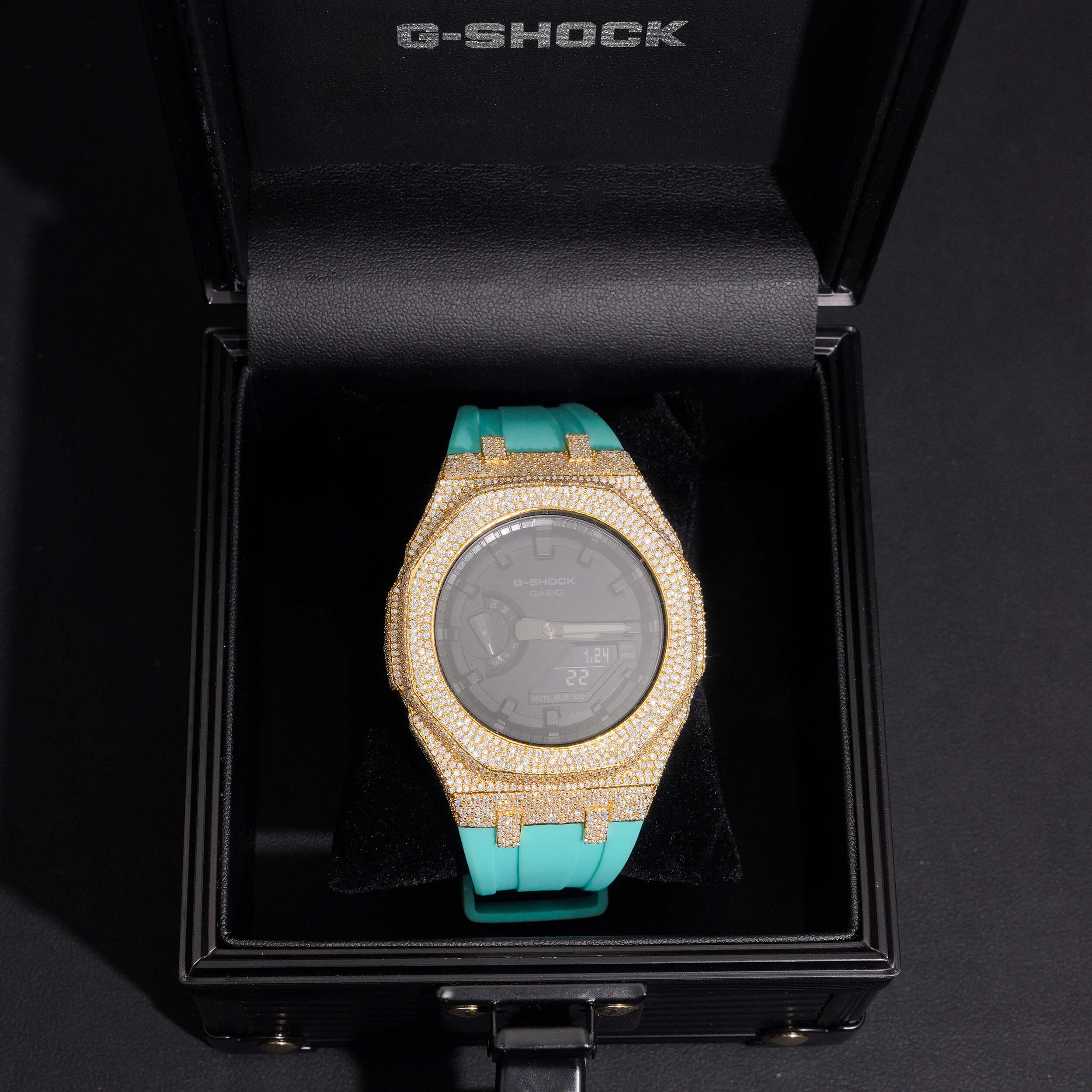 Icedout Casio G Shock GA2100 with VVS Moissanite Diamond Bezel side view - The Real Jewelry Company