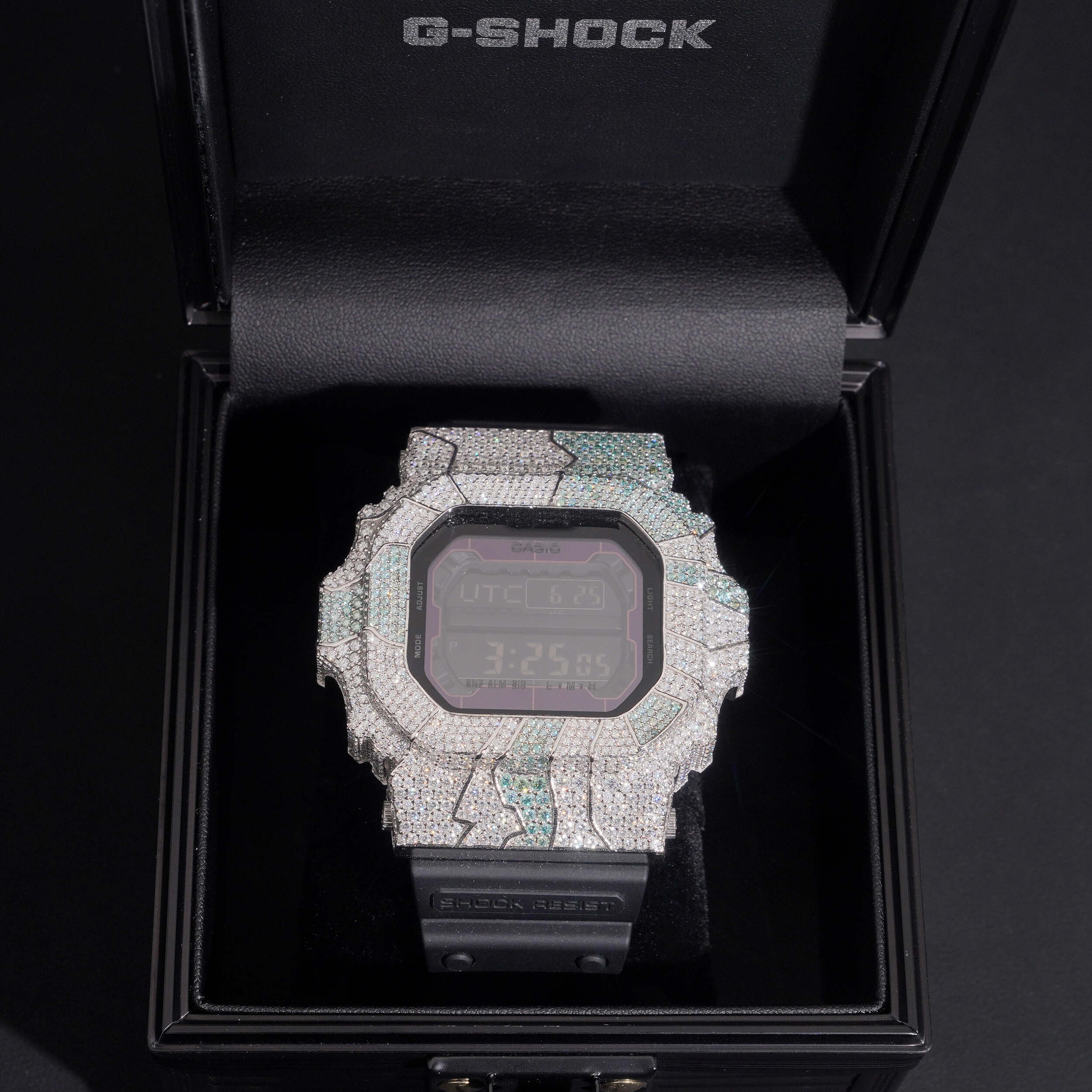 Casio GX56 Iced Out Moissanite Diamond Watch For Men Camo Style side view - The Real Jewelry Company