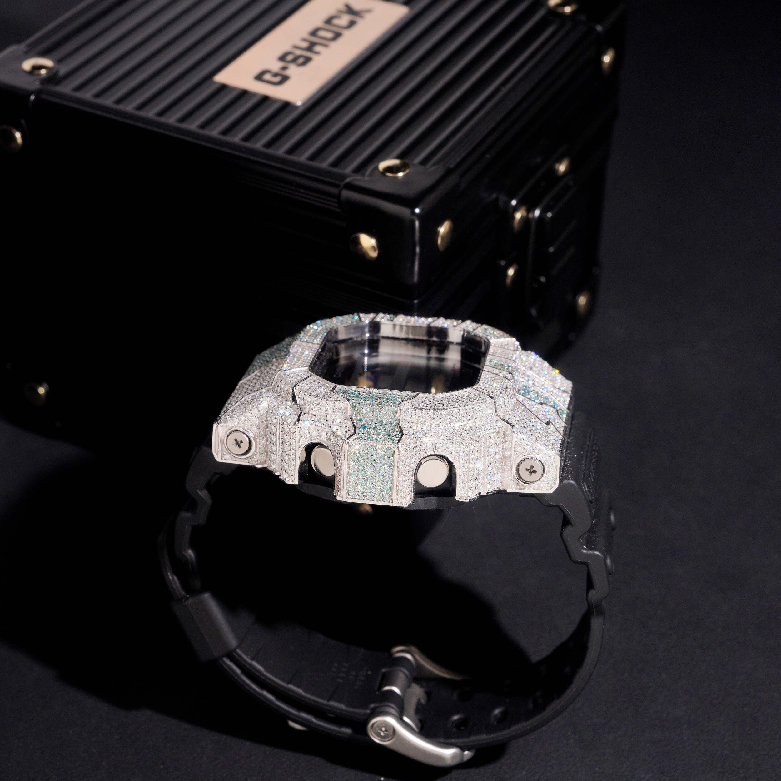 Casio GX56 Iced Out Moissanite Diamond Watch For Men Camo Style detail - The Real Jewelry Company