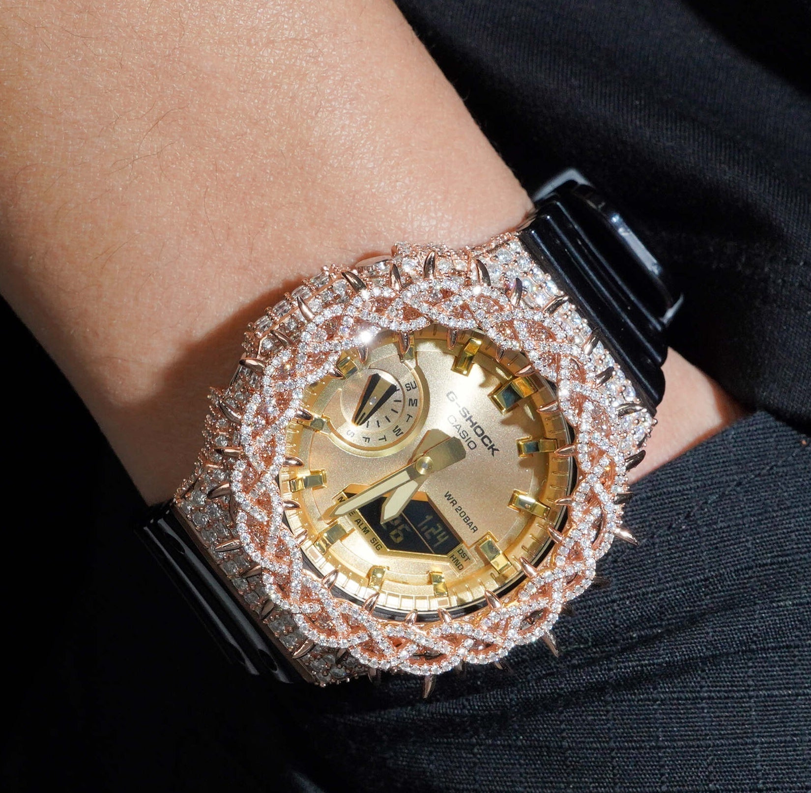 Rose Gold Moissanite Diamond G Shock Watch GA2100 - Moissanite Watch from The Real Jewelry Company