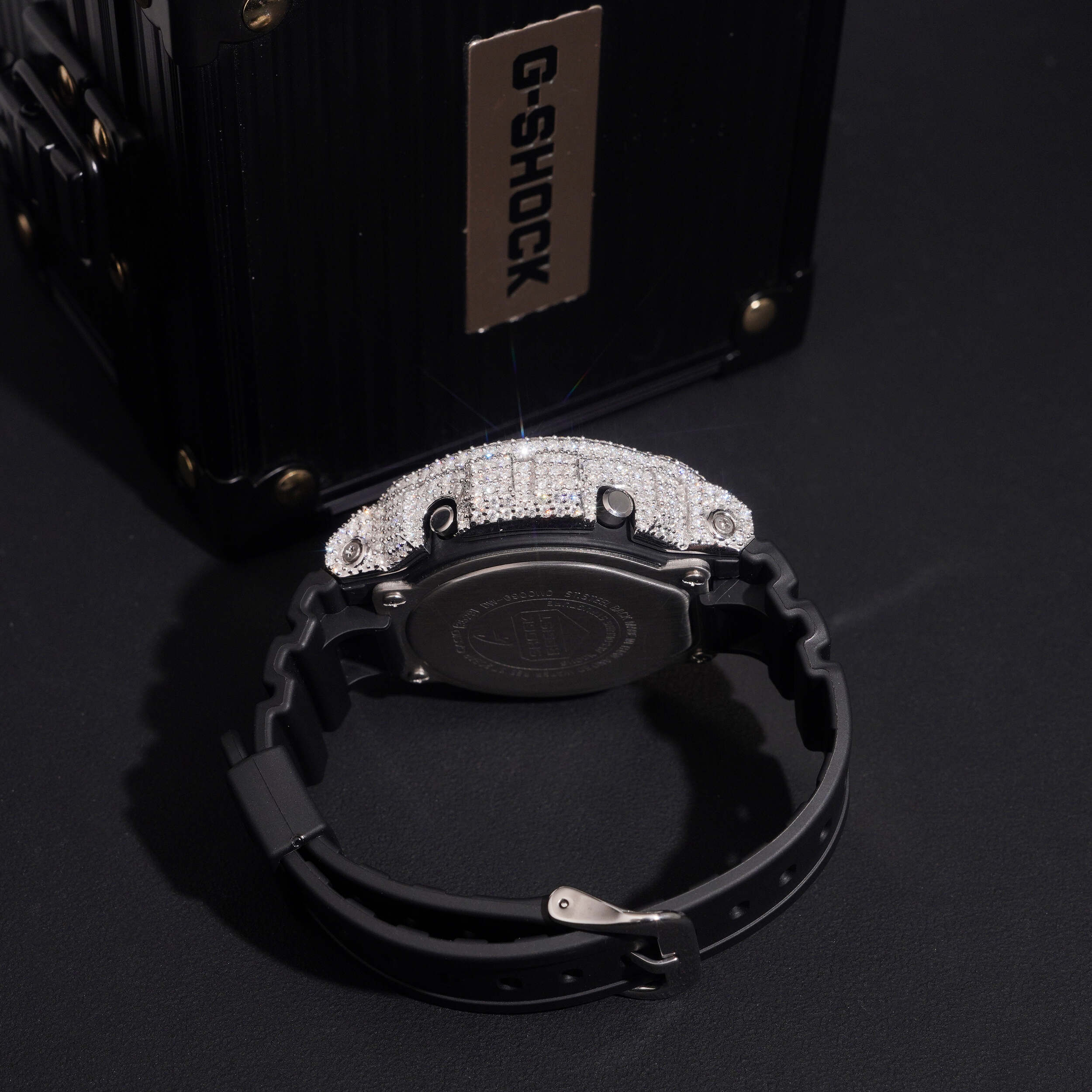 Fully Iced Moissanite Diamond DW6900 Watch G Shock on model - The Real Jewelry Company