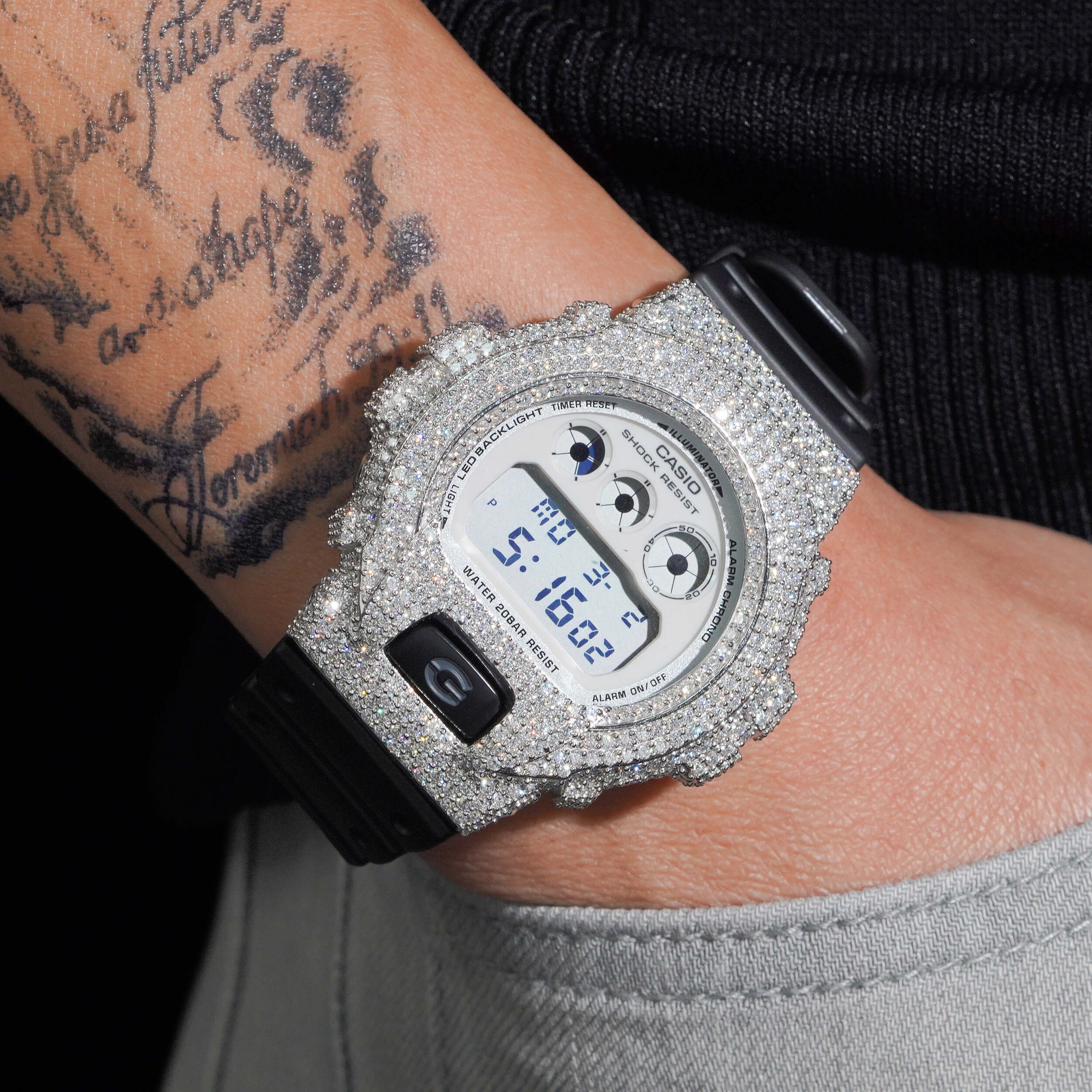 Fully Iced Moissanite Diamond DW6900 Watch G Shock - Moissanite Watch from The Real Jewelry Company