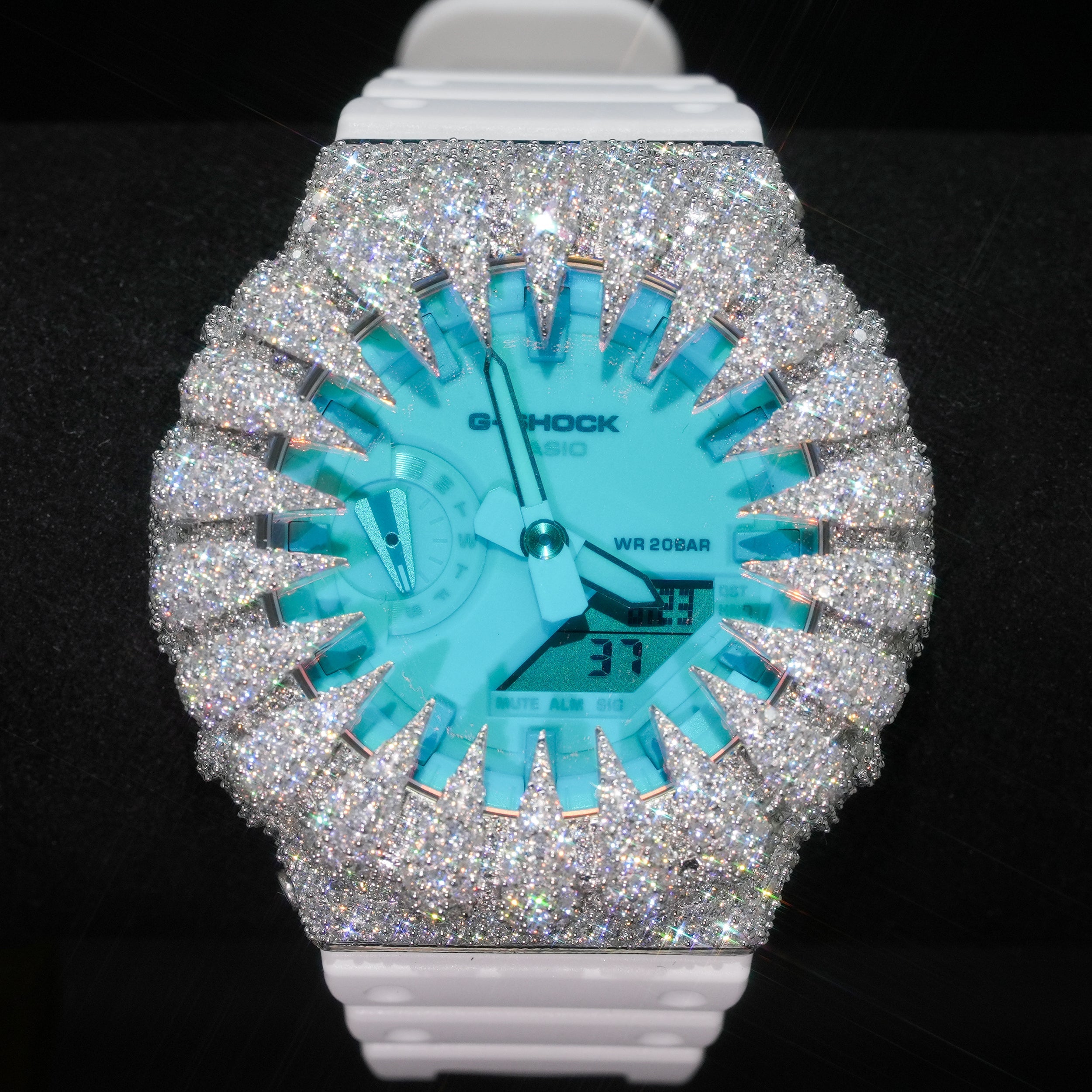 Iced Out G shock Watch Moissanite Diamond side view - The Real Jewelry Company
