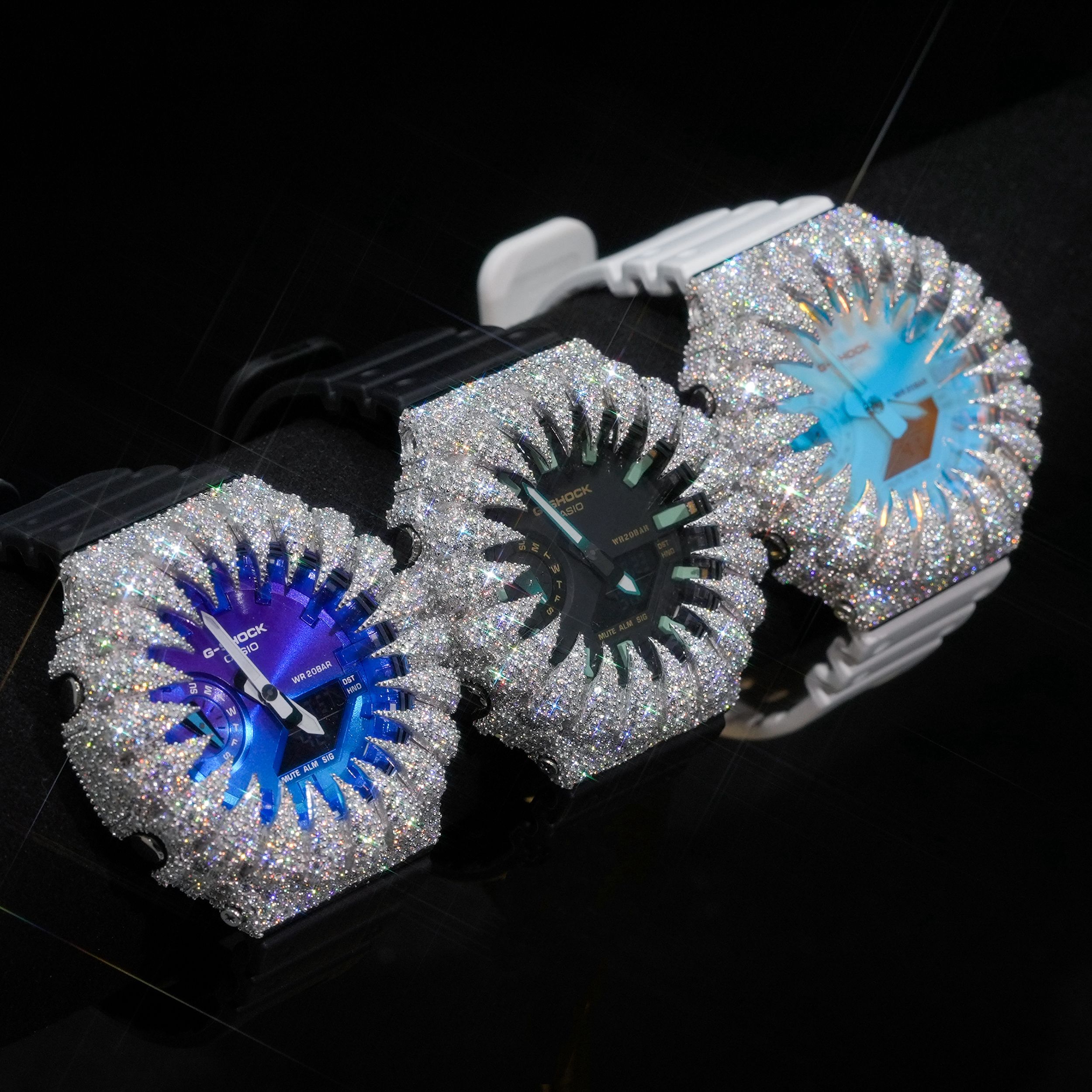 Iced Out G shock Watch Moissanite Diamond detail - The Real Jewelry Company