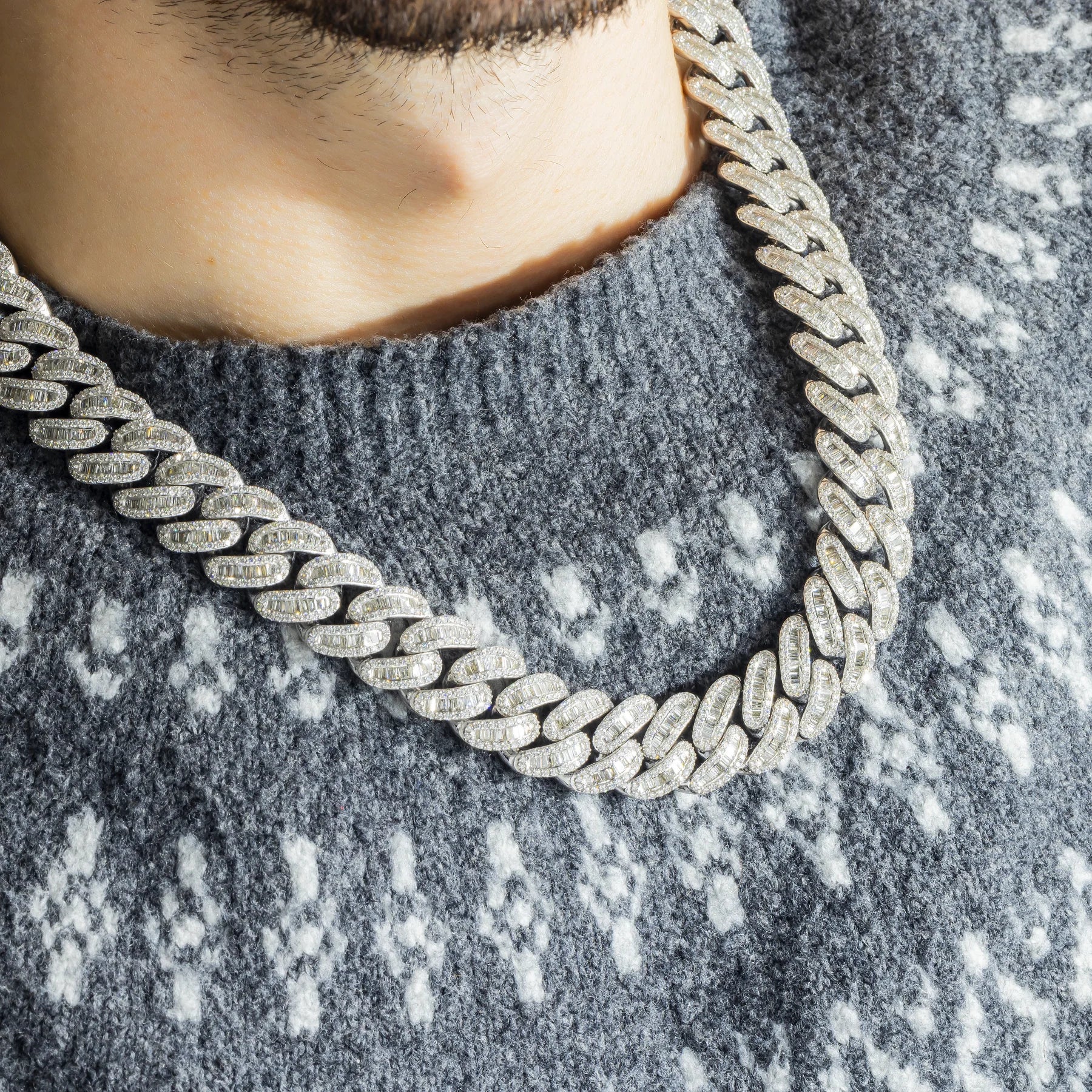 14MM Baguette Moissanite Cuban Chain