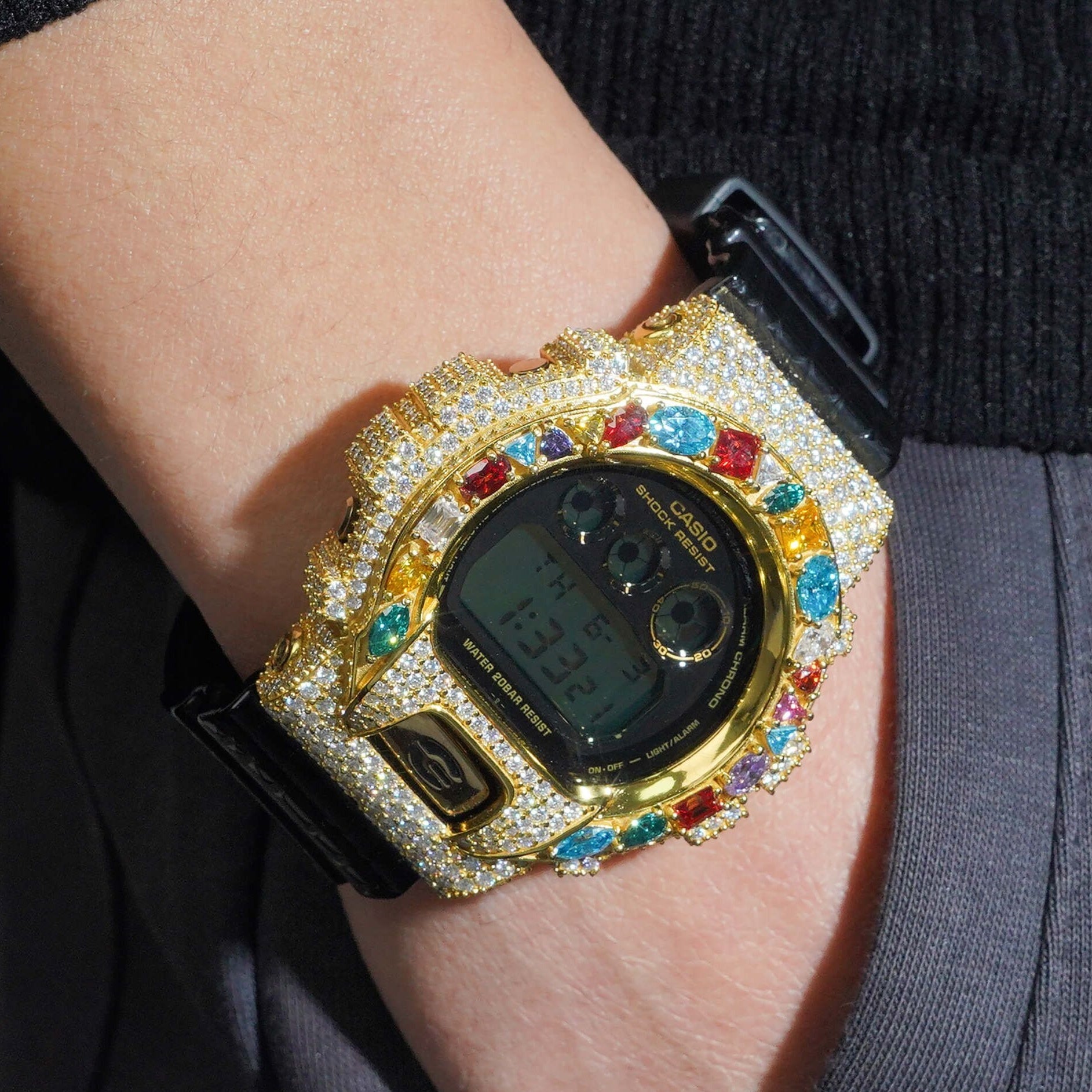 Fancy Cut Color Moissanite G Shock Watch 18K Gold - Moissanite Watch from The Real Jewelry Company