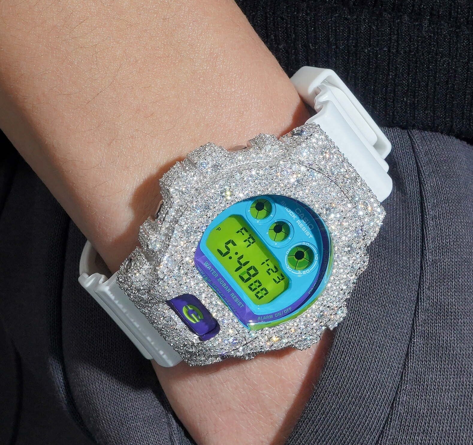 DW6900 G Shock Iced Out Buss Down Moissanite Watch Mosaic Setting - Moissanite Watch from The Real Jewelry Company