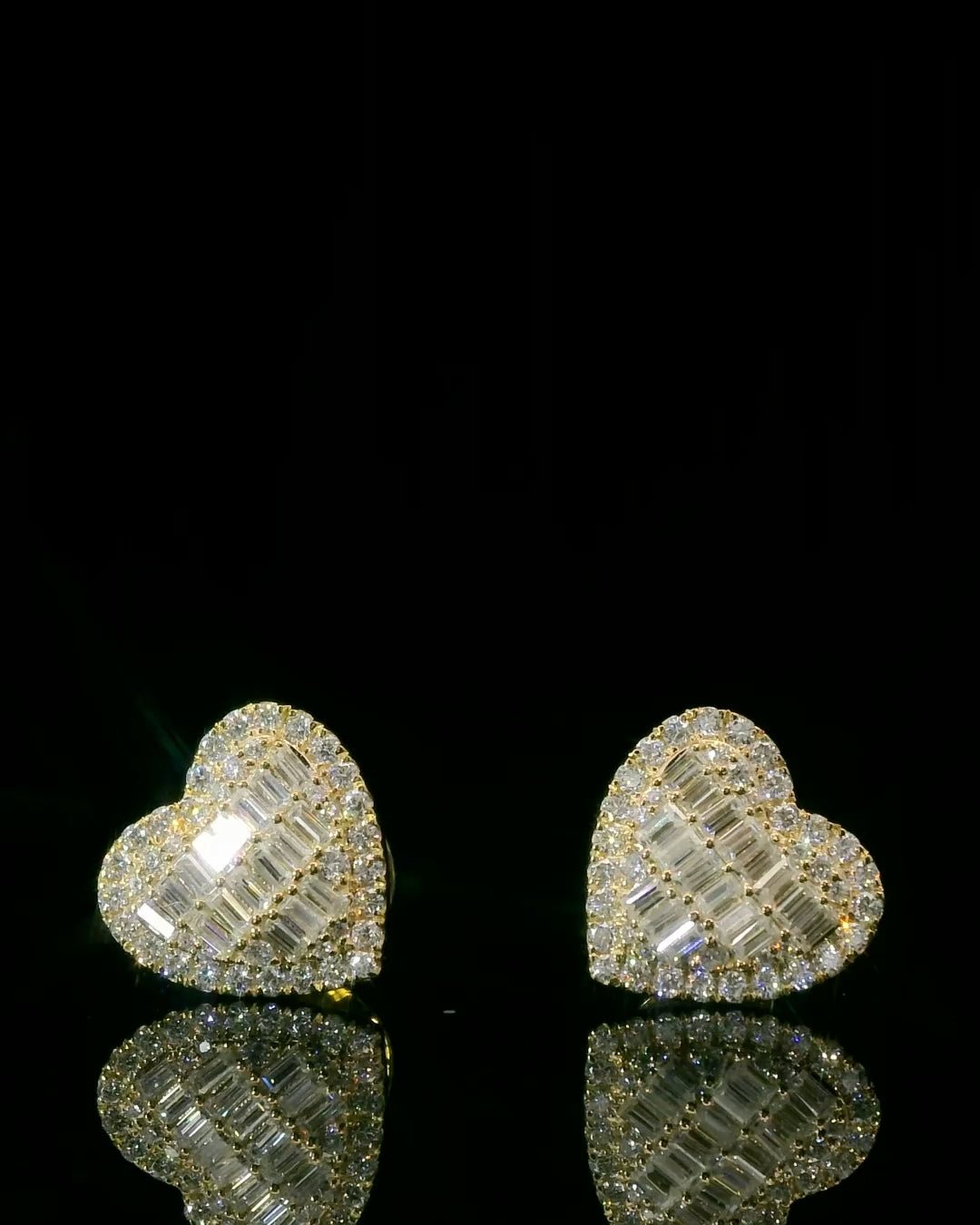 Baguette Cut Moissanite Hearts Halo Earrings