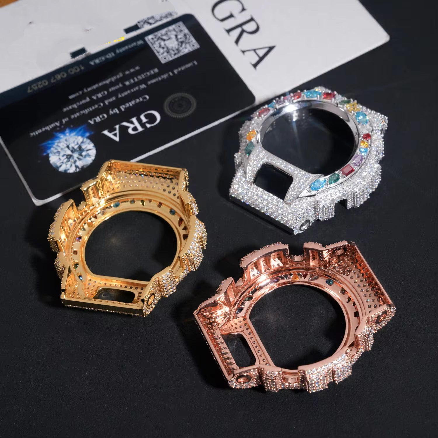 Custom G Shock DW6900 Moissanite Watches Case 14K Gold close-up - The Real Jewelry Company