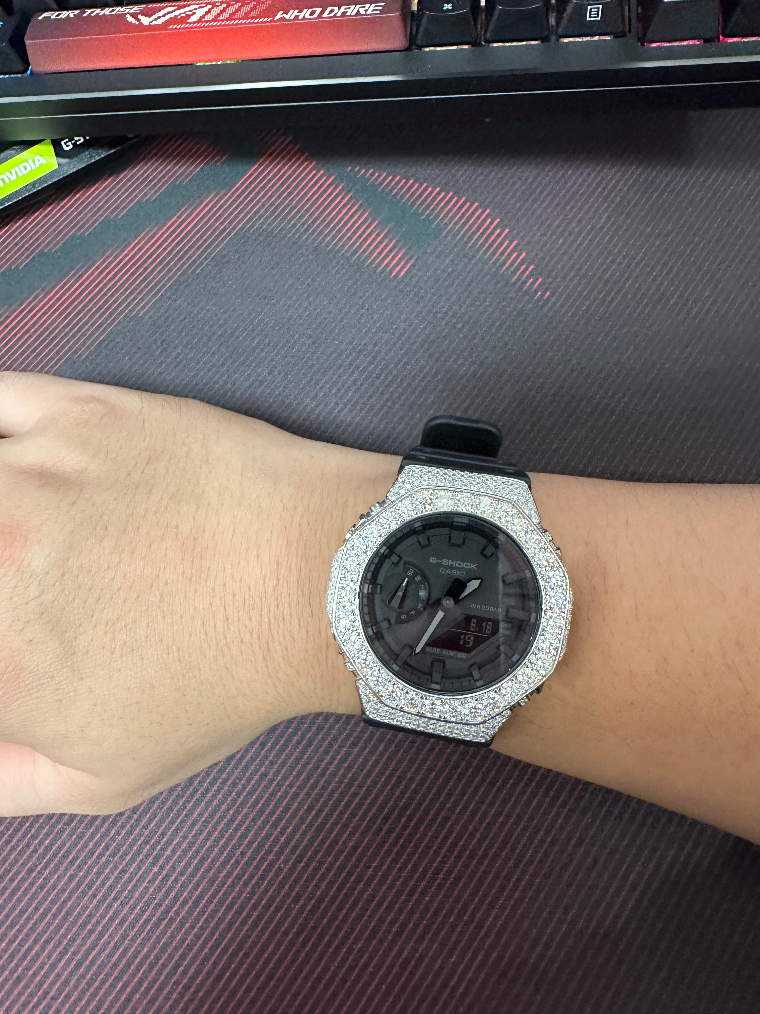 Custom G Shock GA2100 Diamond Watches Case 14K Gold - Moissanite Watch from The Real Jewelry Company