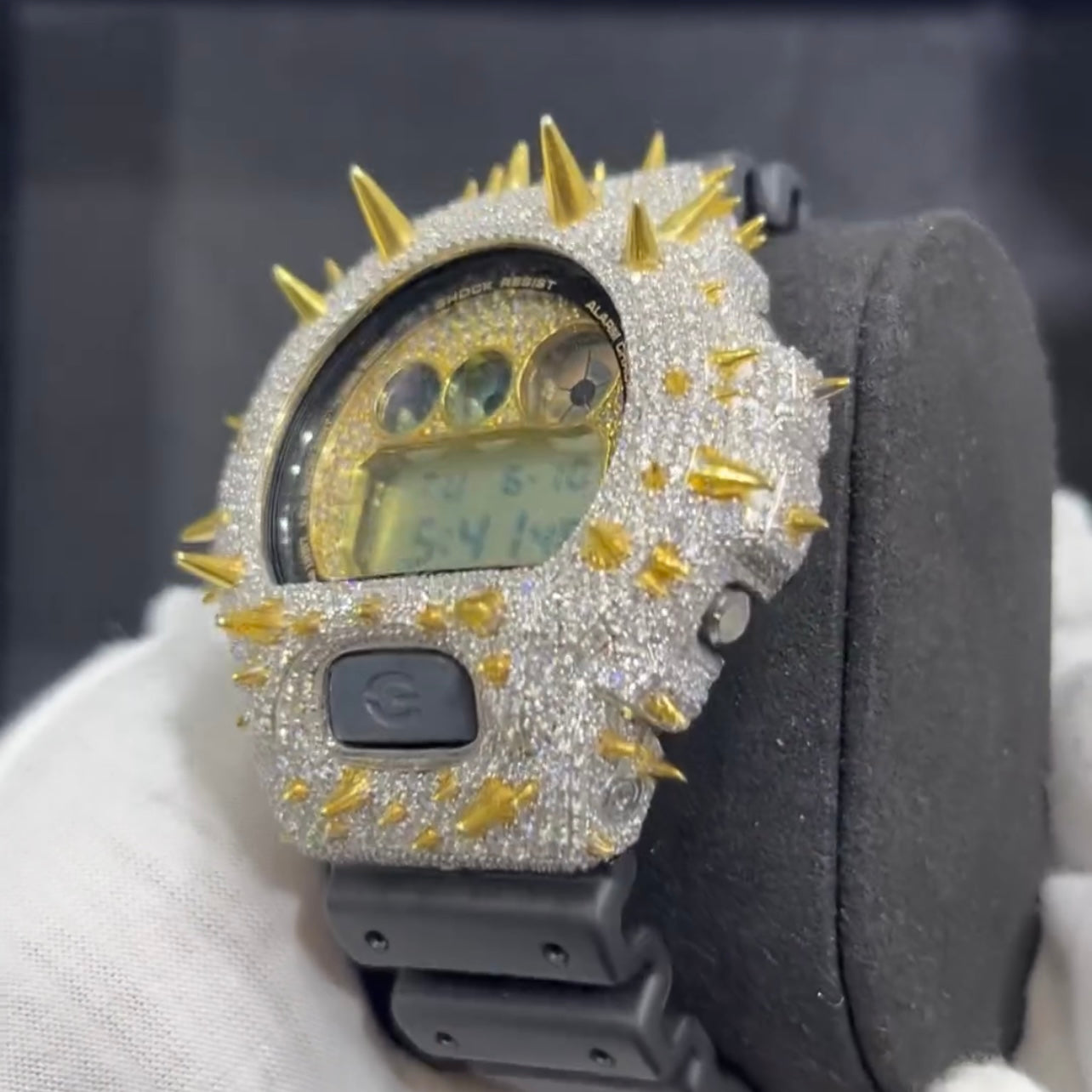 Custom Spike G Shock GA2100 Moissanite Watches Case 14K Gold detail - The Real Jewelry Company
