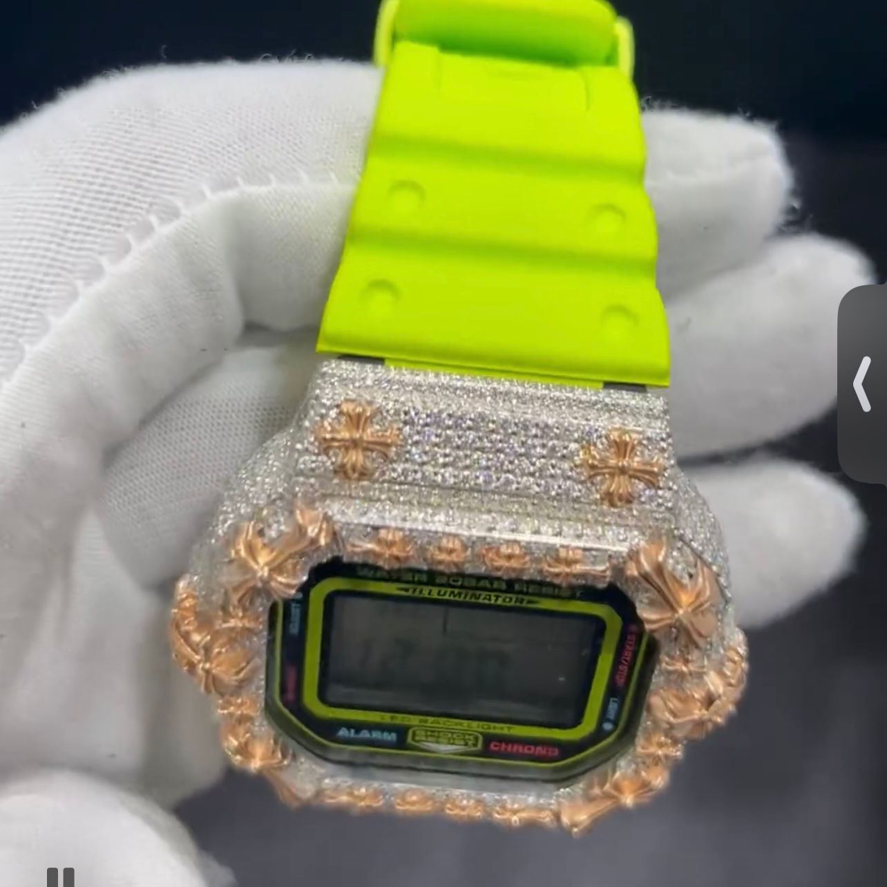 Custom Two Tone G Shock DW6900 Moissanite Watches Case 14K Gold detail - The Real Jewelry Company