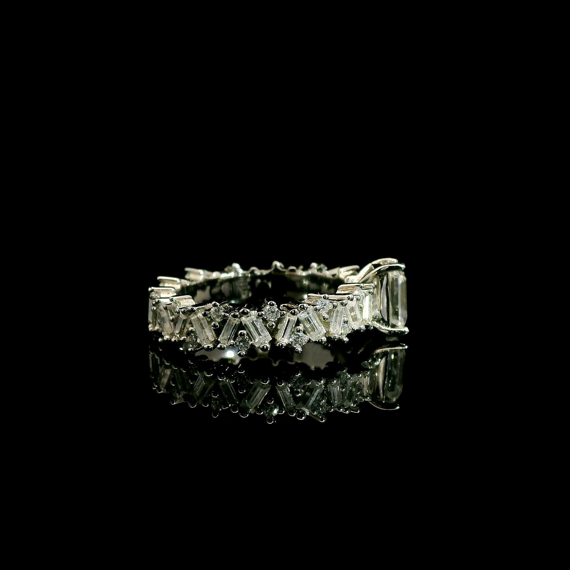 1ct Emerald Cut Moissanite Ring with Baguette Infinity Band
