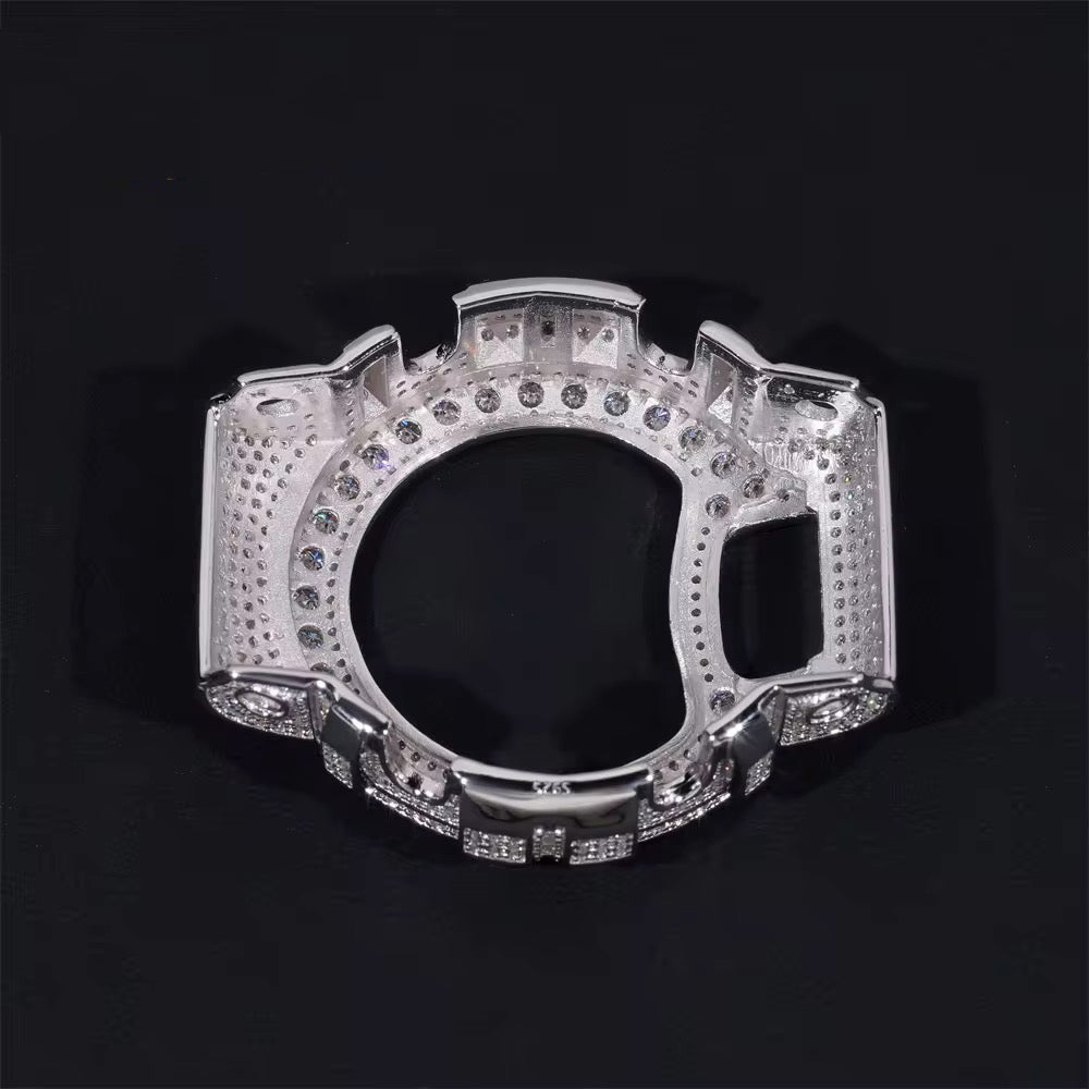 G Shock DW6900 Moissanite Watch Case 14K Gold close-up - The Real Jewelry Company