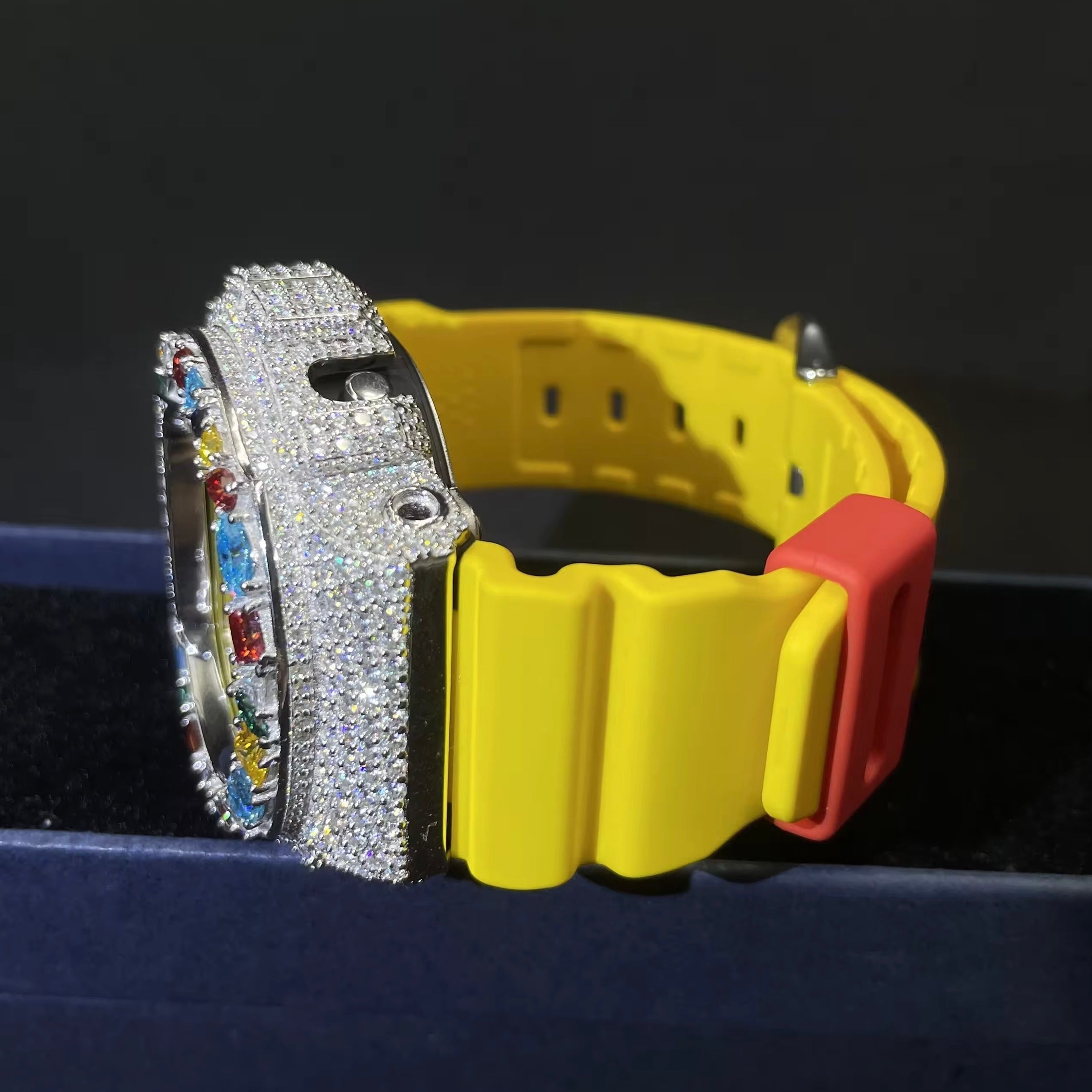 G Shock Iced Out DW6900 Moissanite Watch Case 10K Gold detail - The Real Jewelry Company