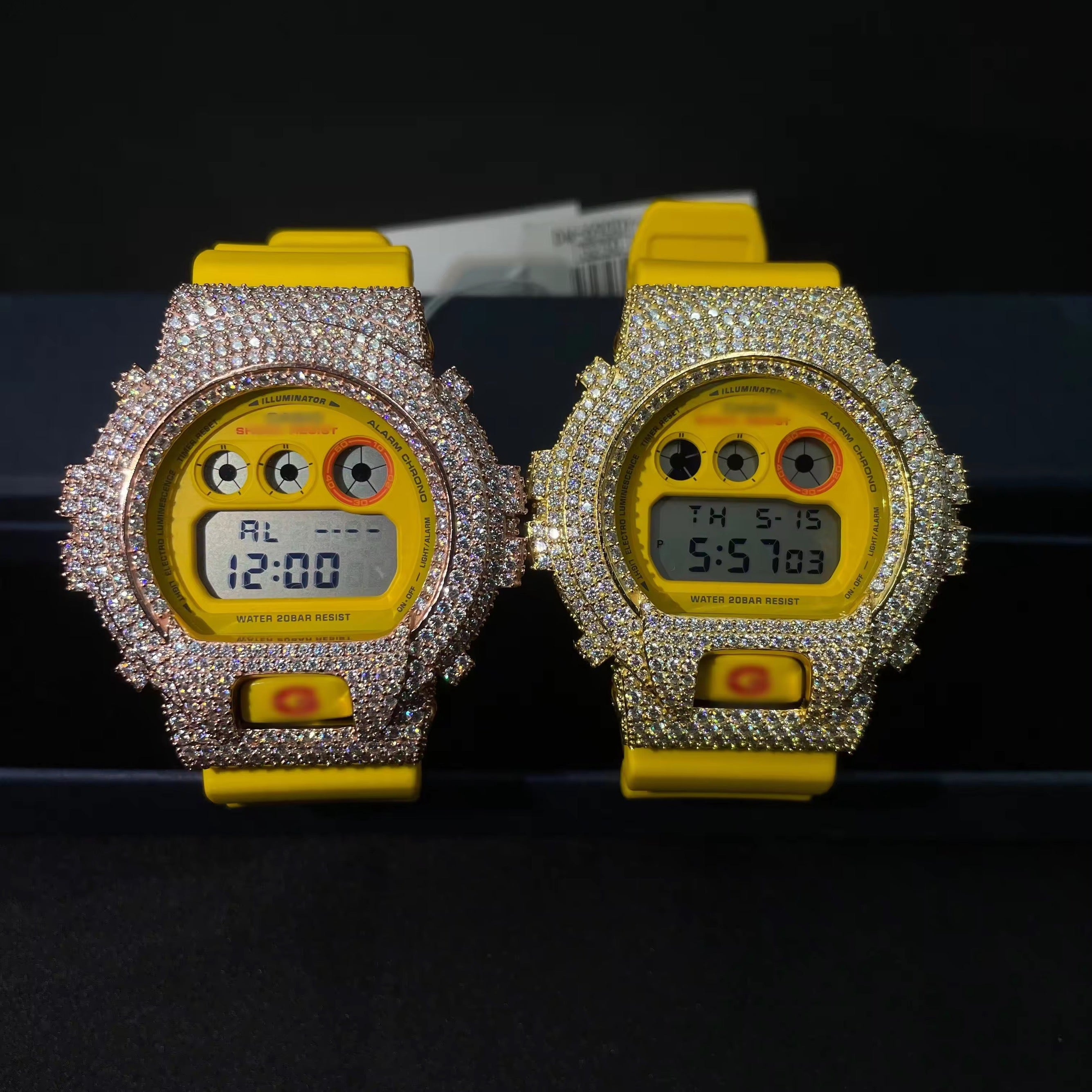 G Shock Iced Out DW6900 Moissanite Watch Case 14K Gold detail - The Real Jewelry Company