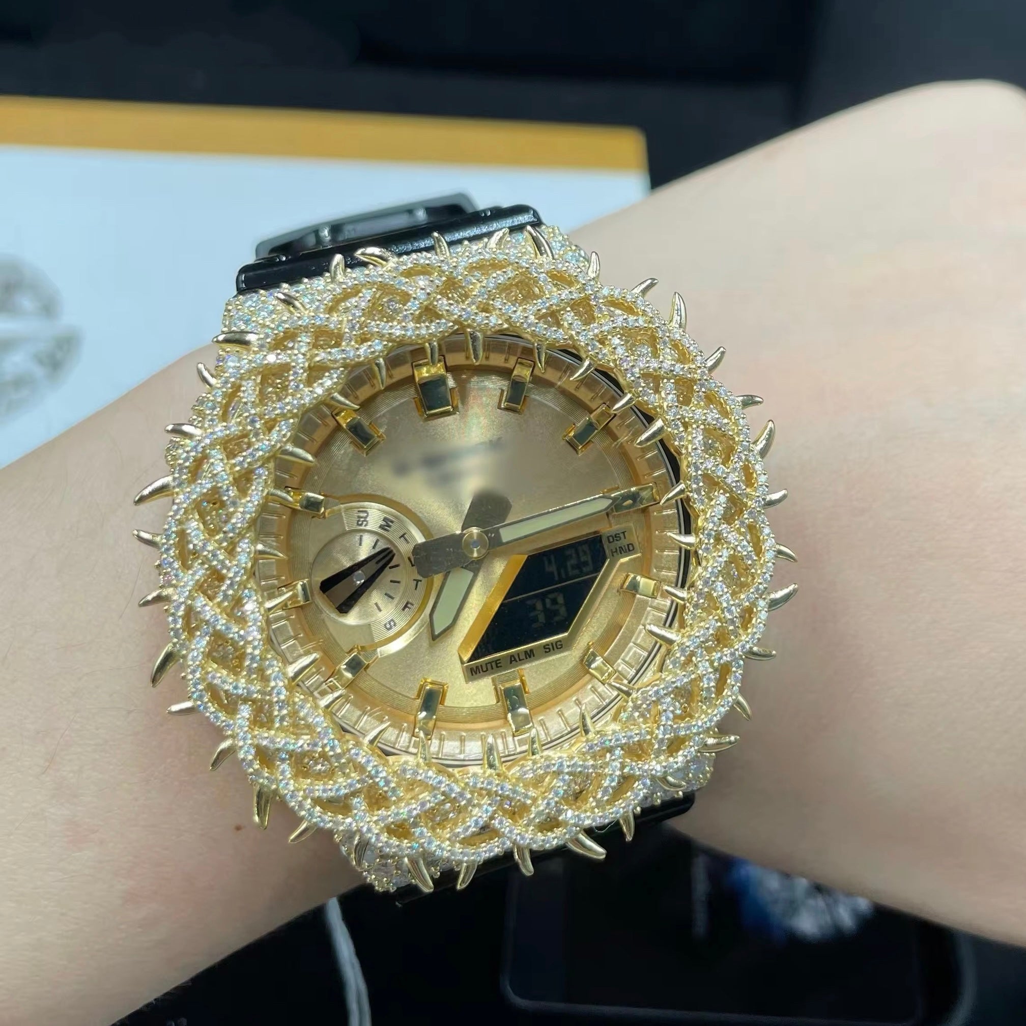 G Shock Iced Out GA2100 Diamond Watches Case 14K Gold - Moissanite Watch from The Real Jewelry Company