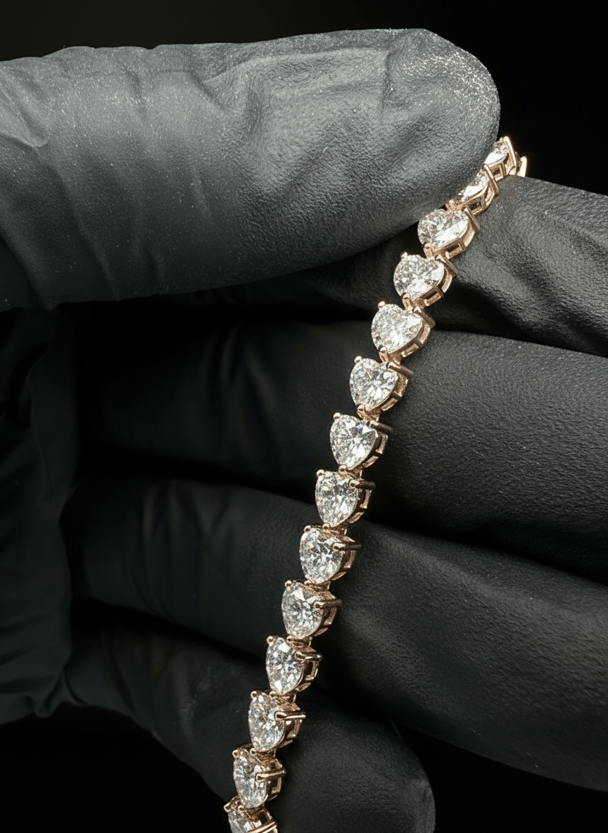 Heart Cut Moissanite Tennis Bracelet – 925 Silver | Romantic Elegance & D - Color Brilliance