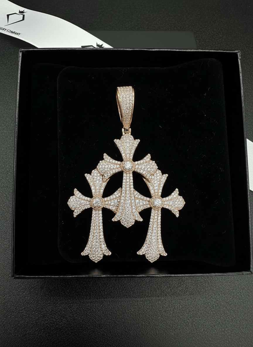 Holy Trinity Moissanite Cross Pendant – 3.78ct D - Color VVS Brilliance