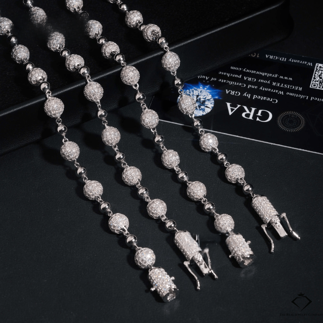 Iced King 8mm Moissanite Ball & Chain – Solid 925 Silver