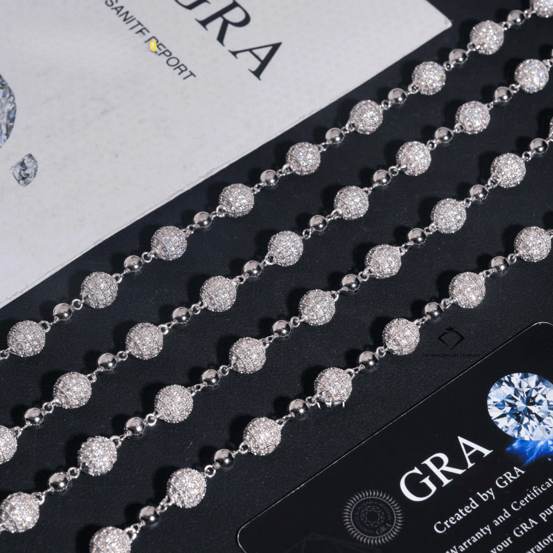 Iced King 8mm Moissanite Ball & Chain – Solid 925 Silver