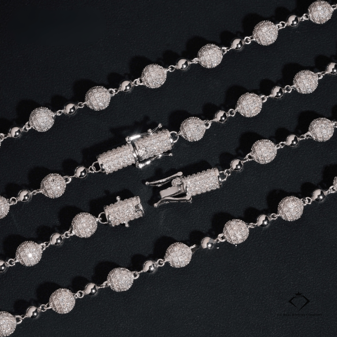 Iced King 8mm Moissanite Ball & Chain – Solid 925 Silver