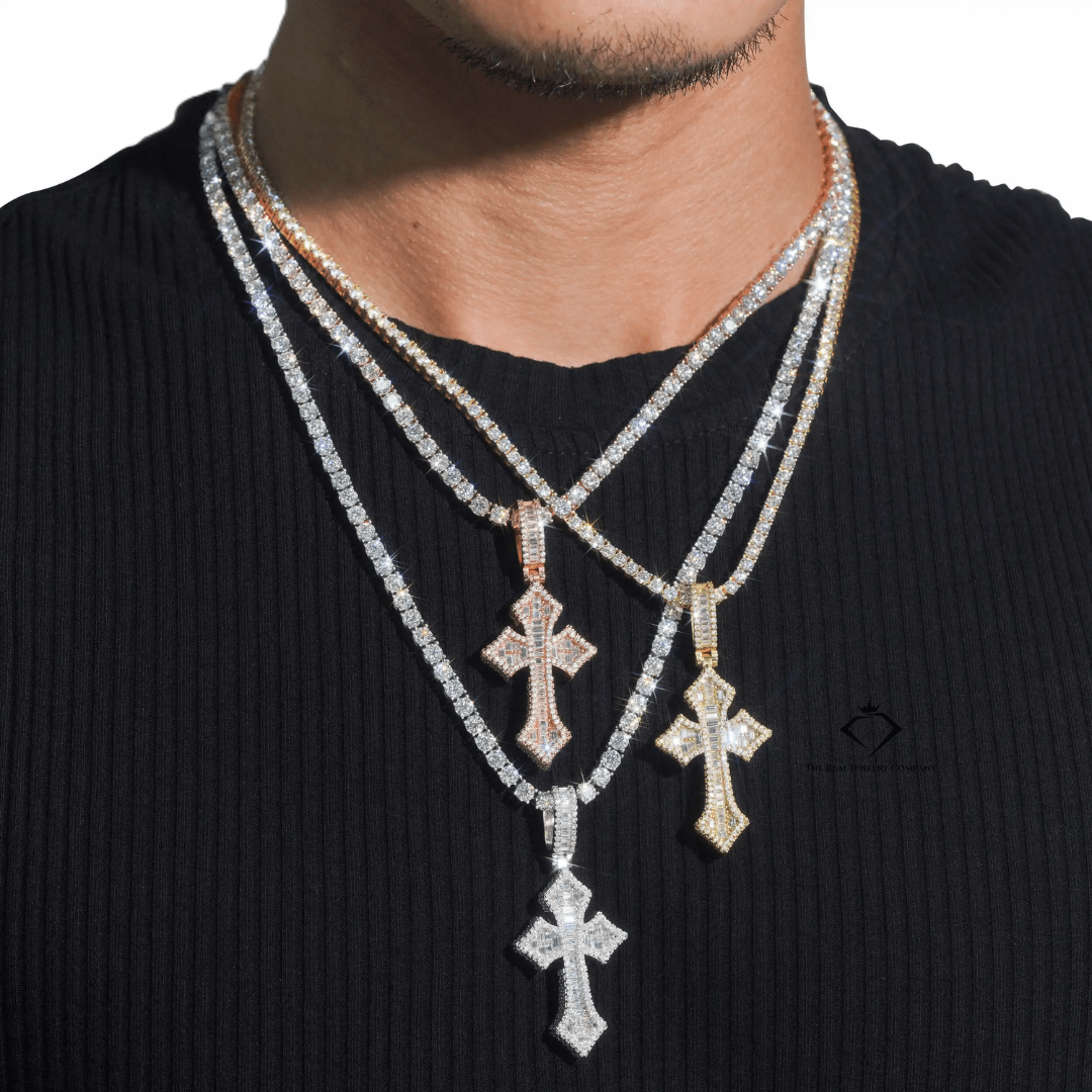 Iced Out Baugette Cross Pendant | VVS Moissanite