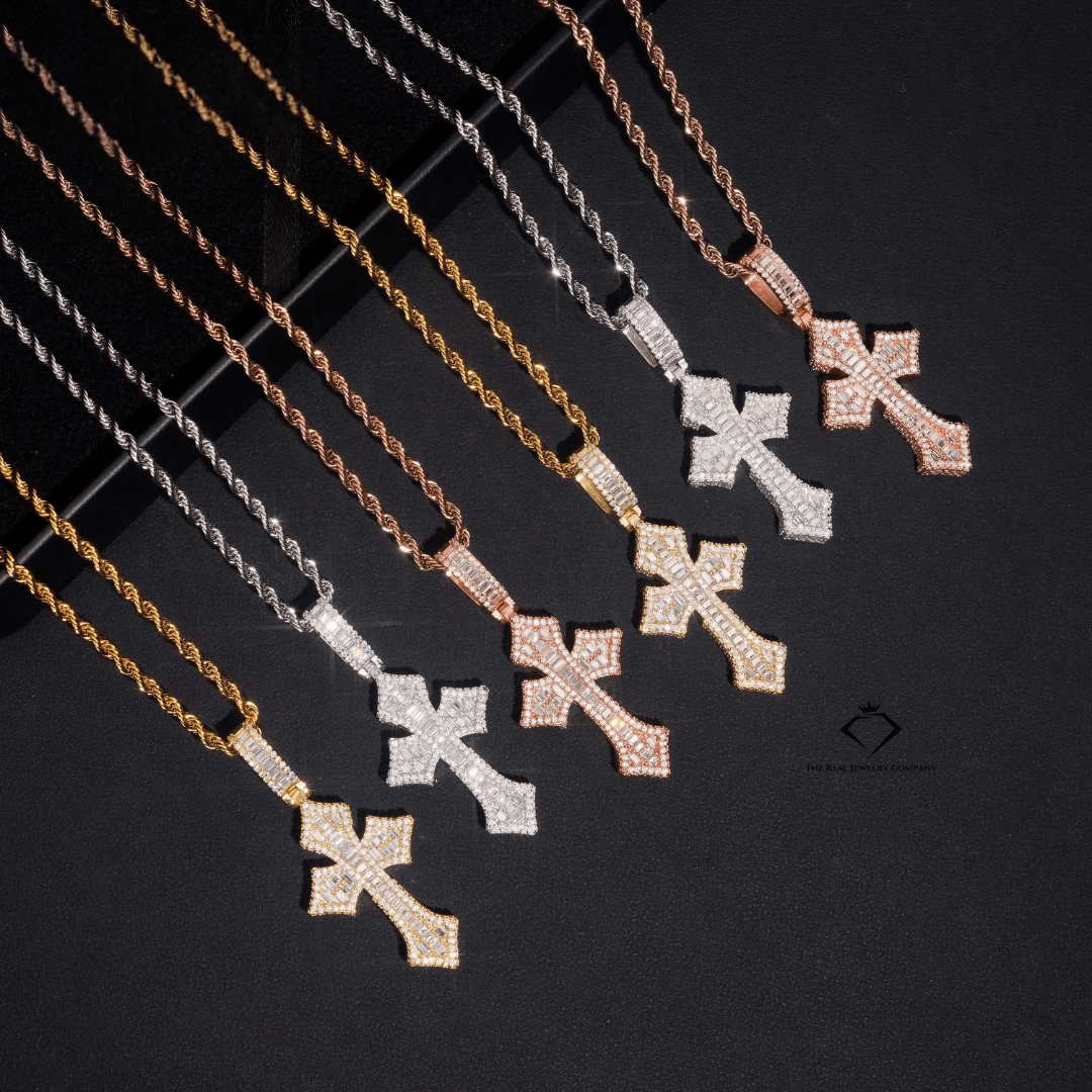 Iced Out Baugette Cross Pendant | VVS Moissanite