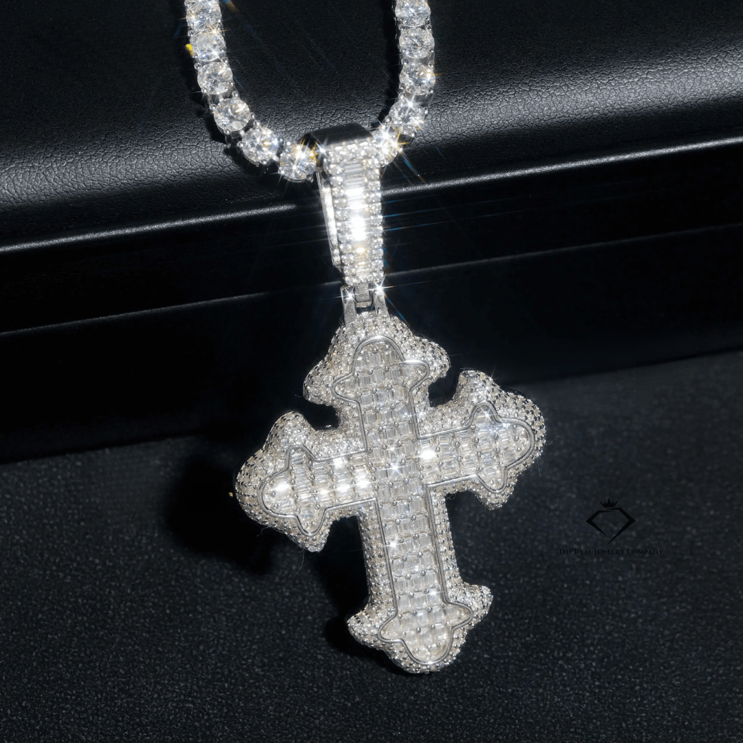 Iced Out Moissanite Cross Pendant – 925 Silver