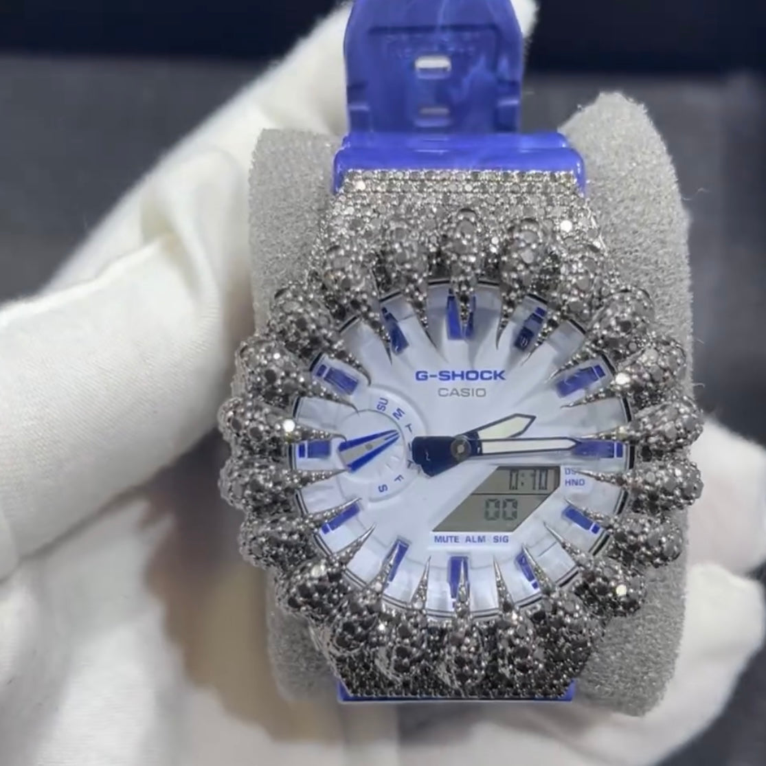 Iced Out Two Tone G Shock GA2100 Moissanite Watches Case 10K Gold - Moissanite Watch from The Real Jewelry Company
