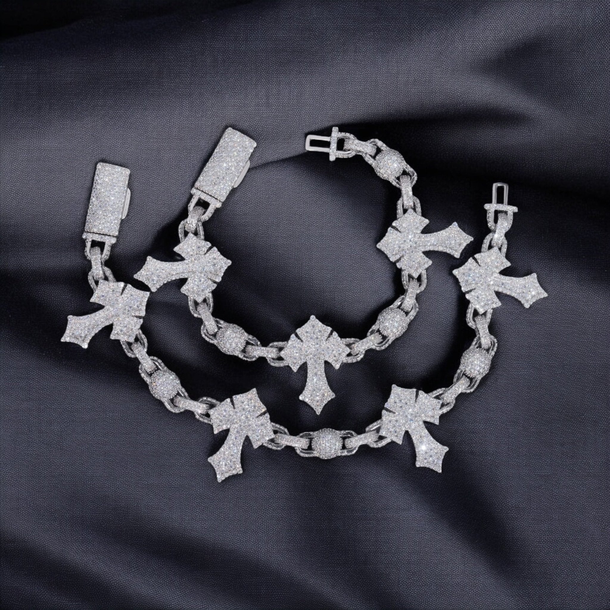 Moissanite Cross and Ball Link Bracelet