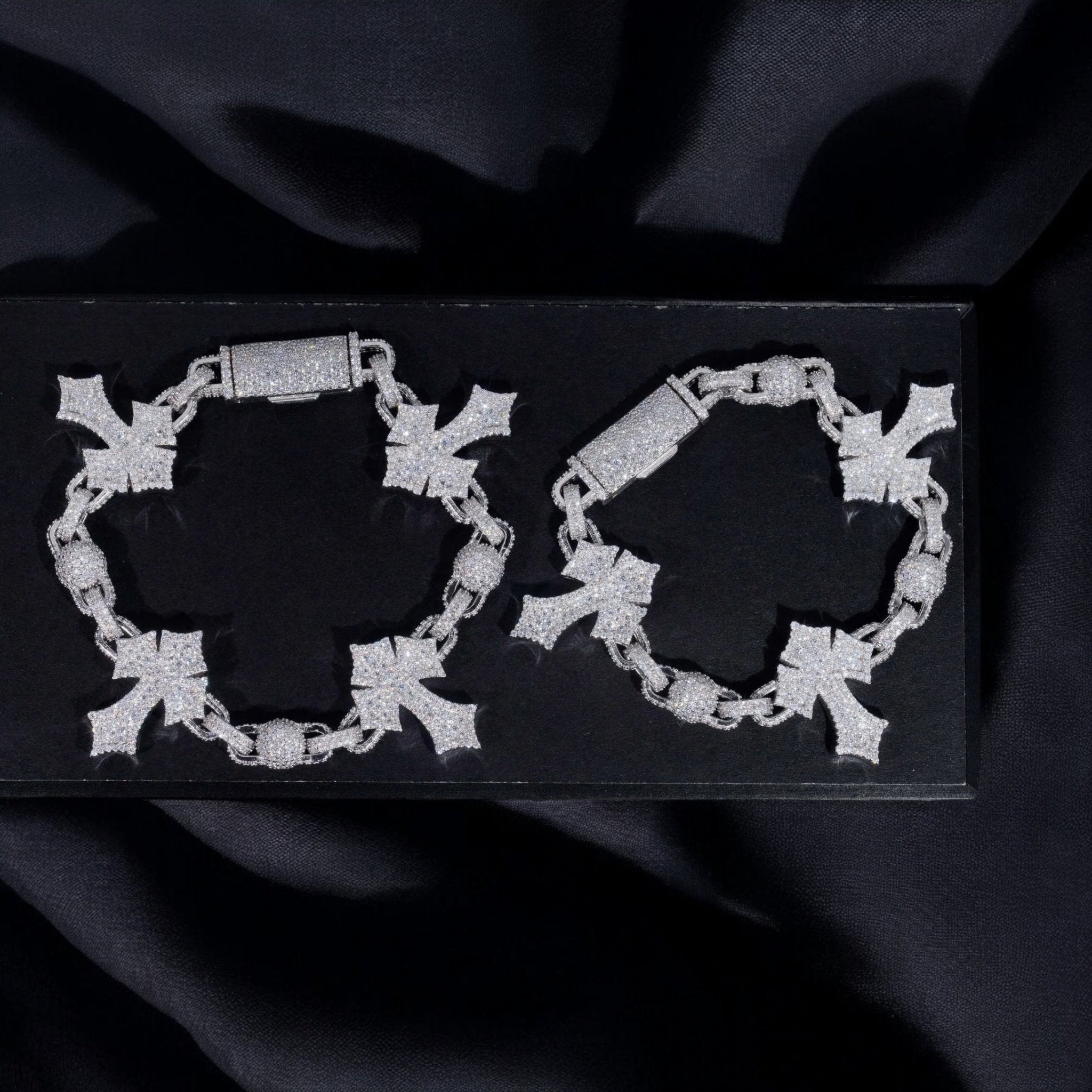 Moissanite Cross and Ball Link Bracelet