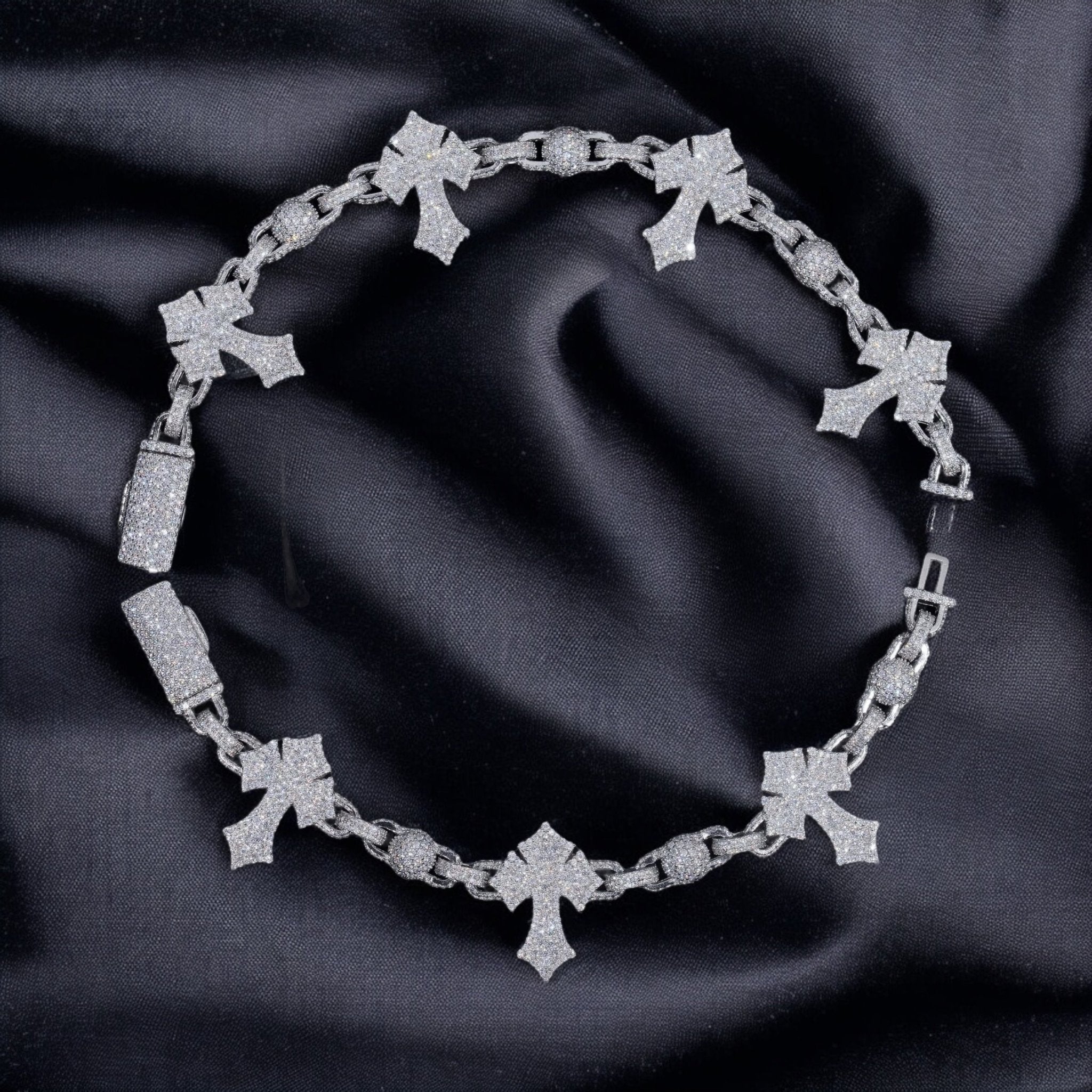 Moissanite Cross and Ball Link Bracelet