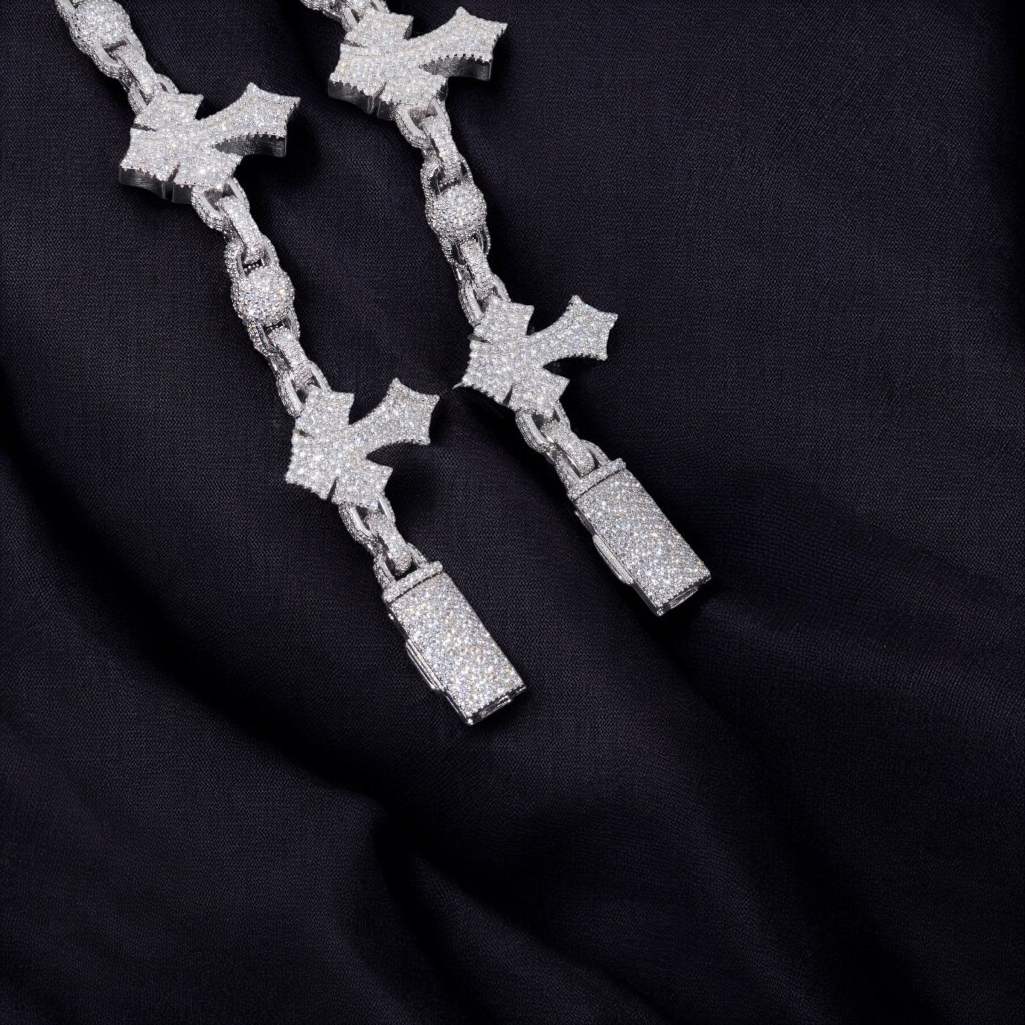 Moissanite Cross and Ball Link Bracelet